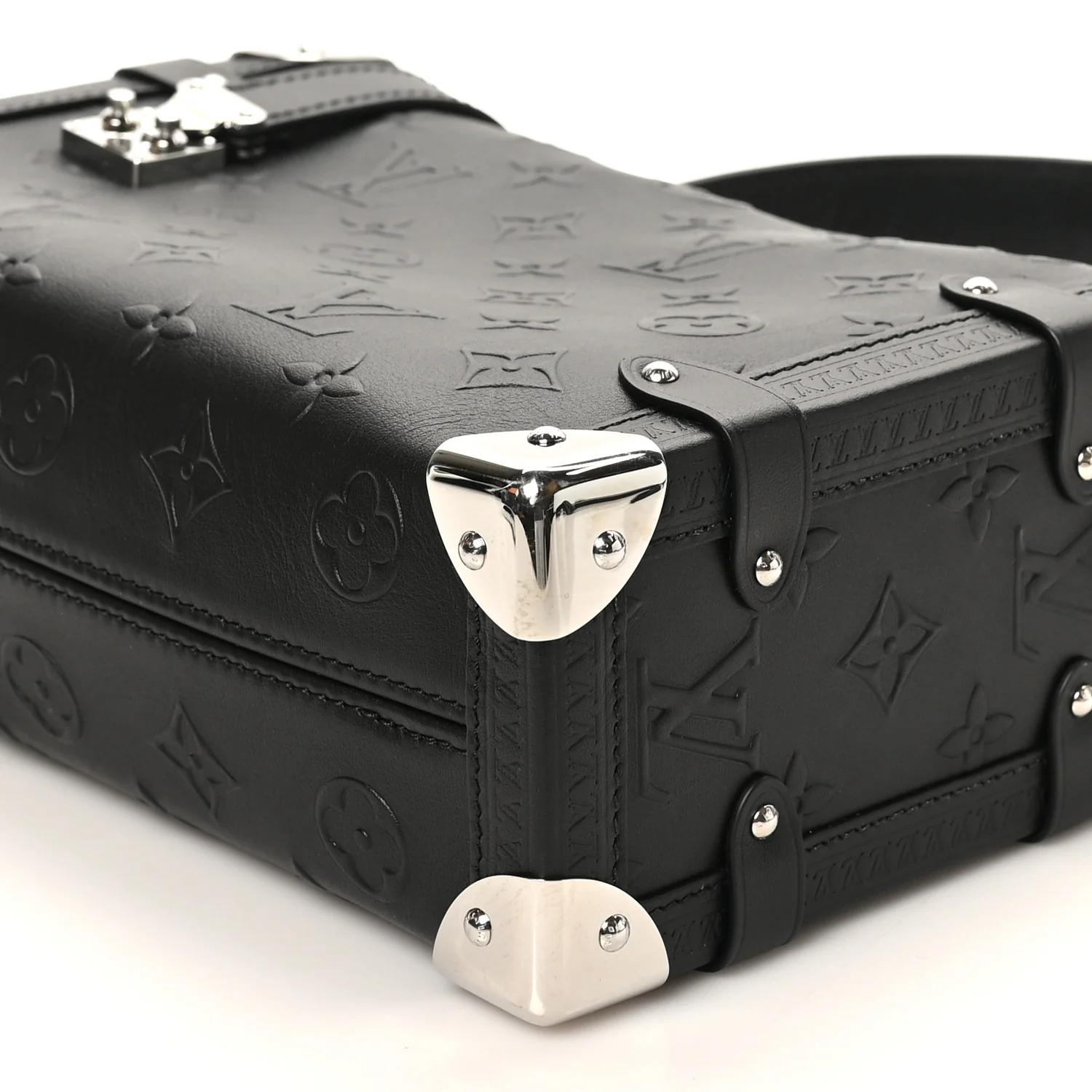 Calfskin Debossed Monogram Side Trunk Black - Image 9