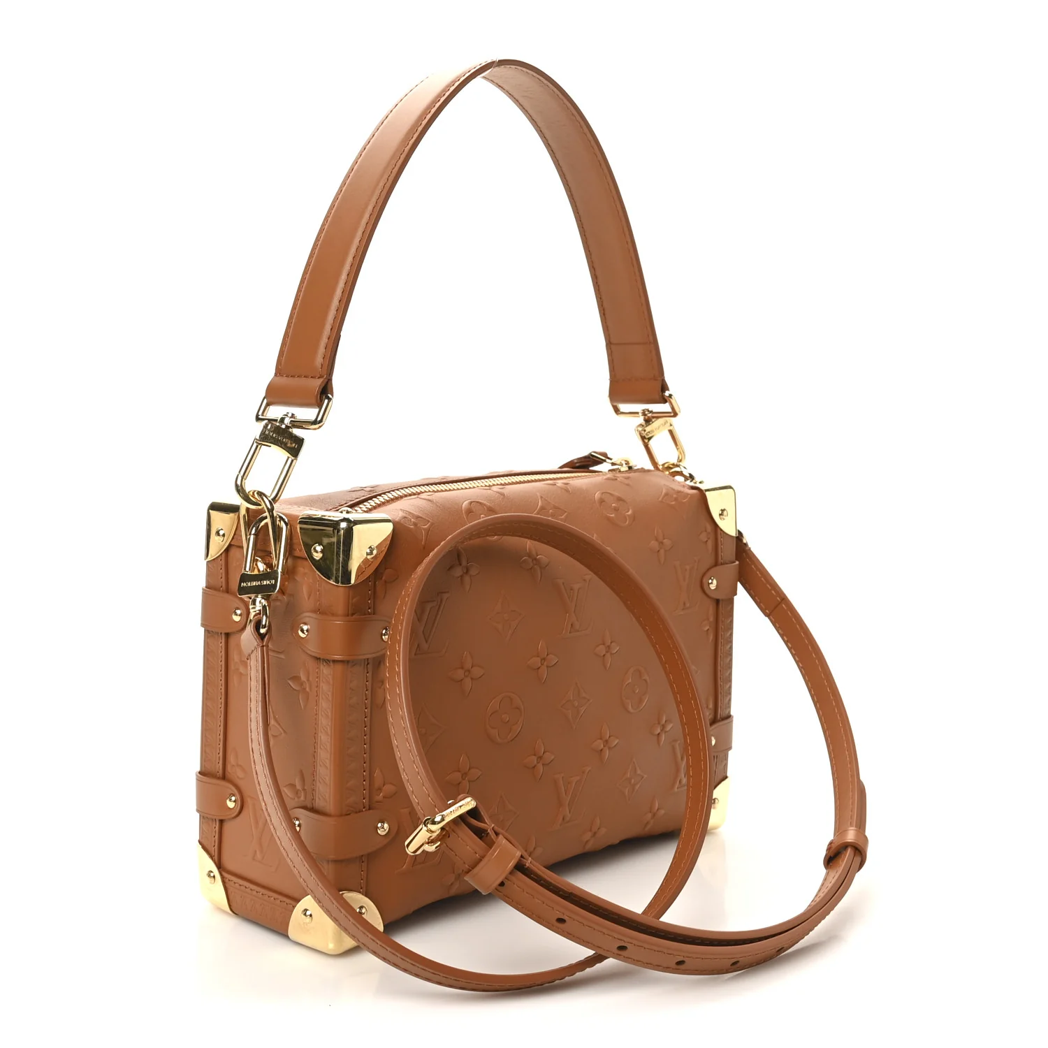 Calfskin Debossed Monogram Side Trunk Tan - Image 3