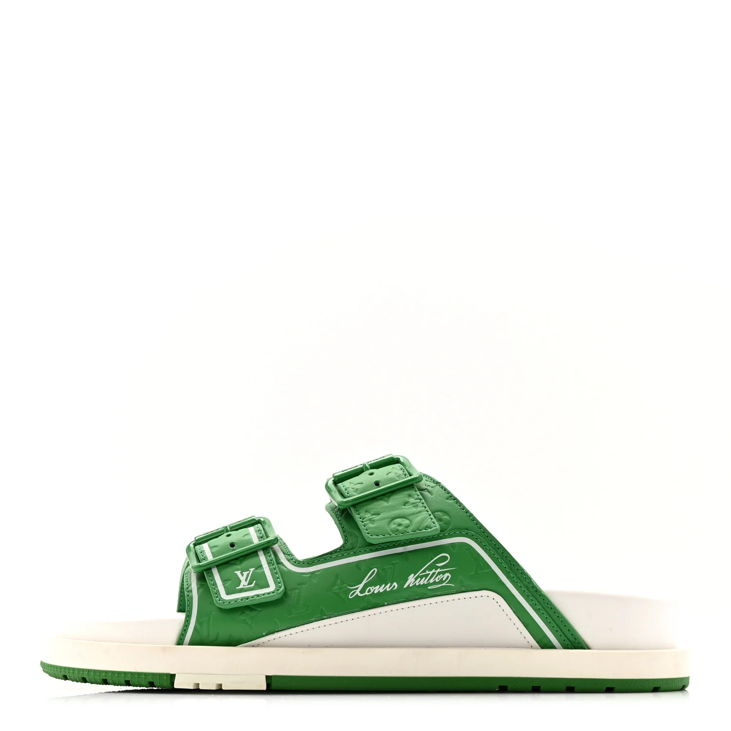 Calfskin Embossed Mens Script Trainer Mules 8 Green White