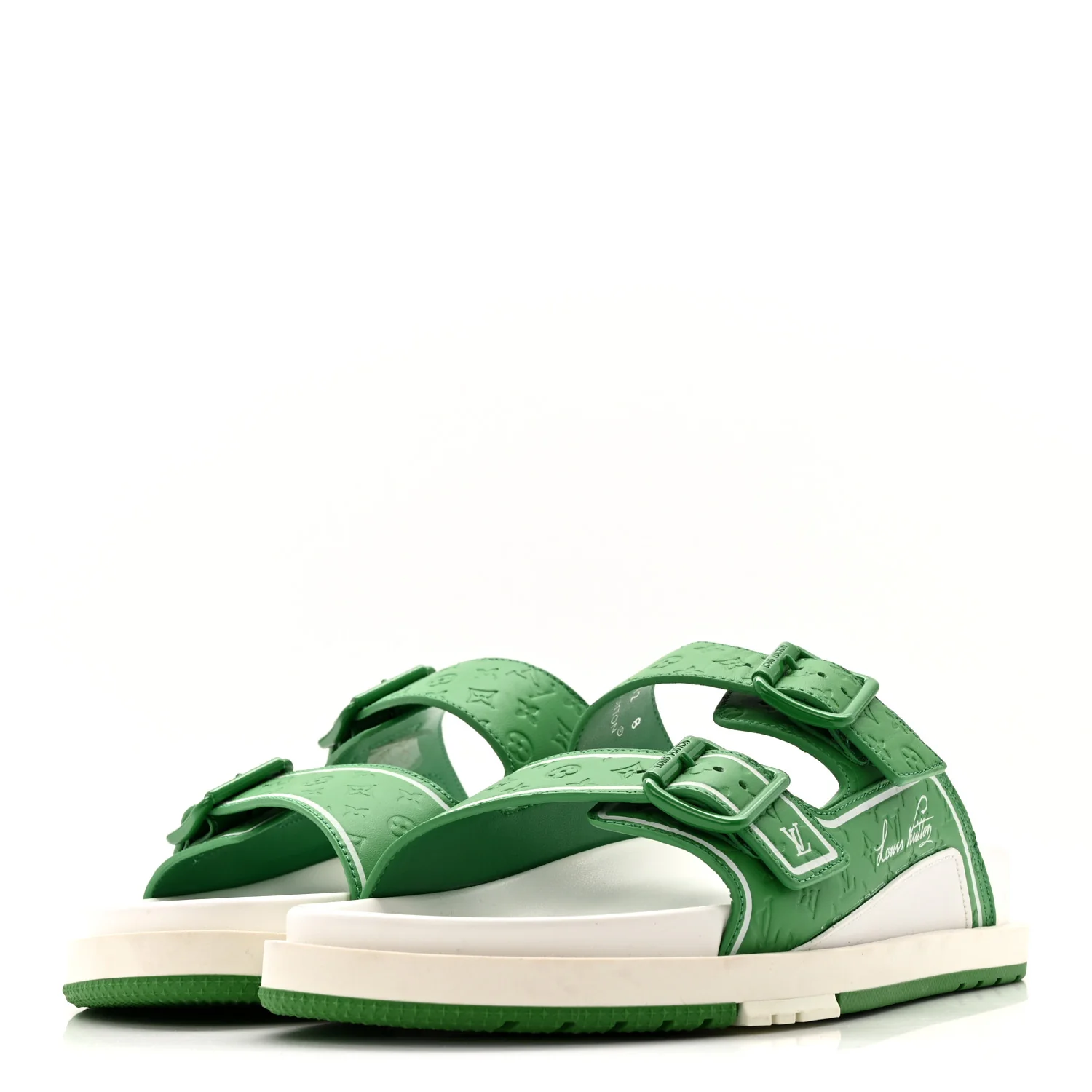 Calfskin Embossed Mens Script Trainer Mules 8 Green White - Image 4