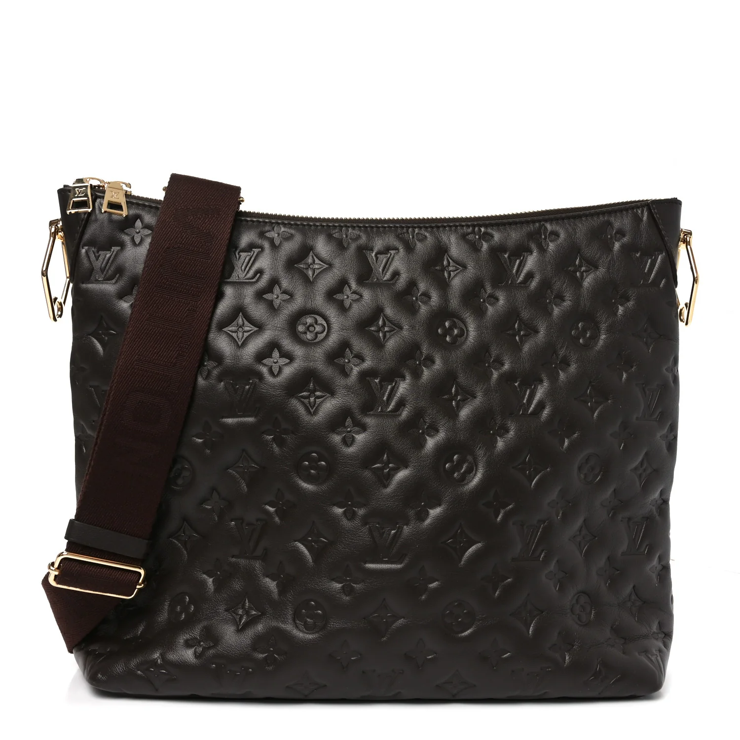 Calfskin Embossed Monogram Coussin Hobo MM Chocolate