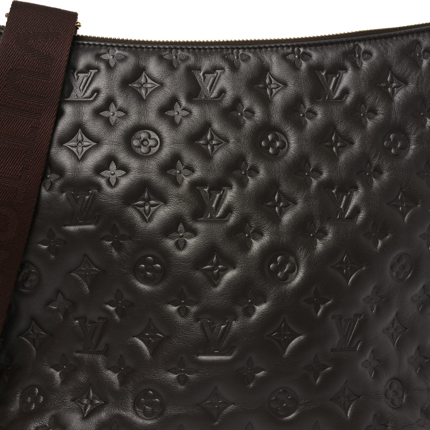 Calfskin Embossed Monogram Coussin Hobo MM Chocolate - Image 7