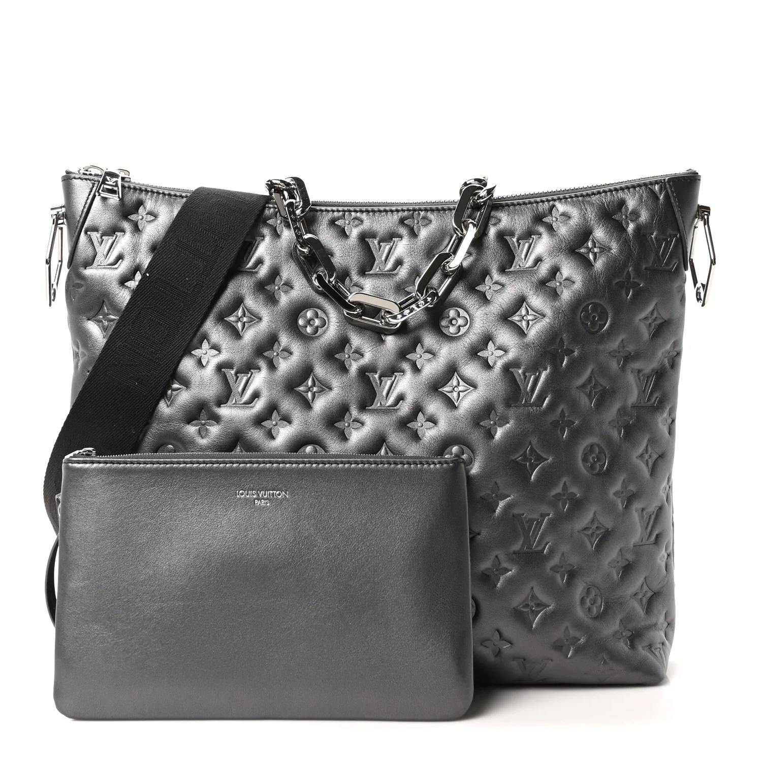Calfskin Embossed Monogram Coussin Hobo MM Gunmetal Gray - Image 3