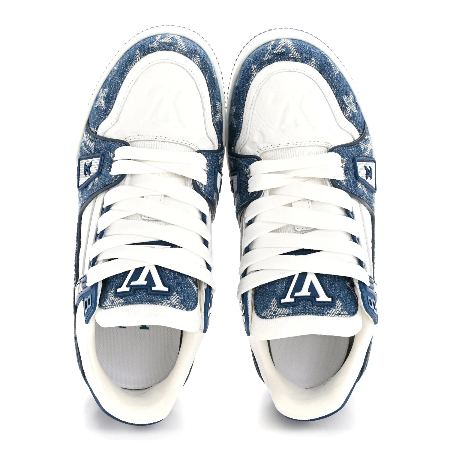 Calfskin Embossed Monogram Denim Womens LV Trainer Sneakers 35.5 Blue - Image 2