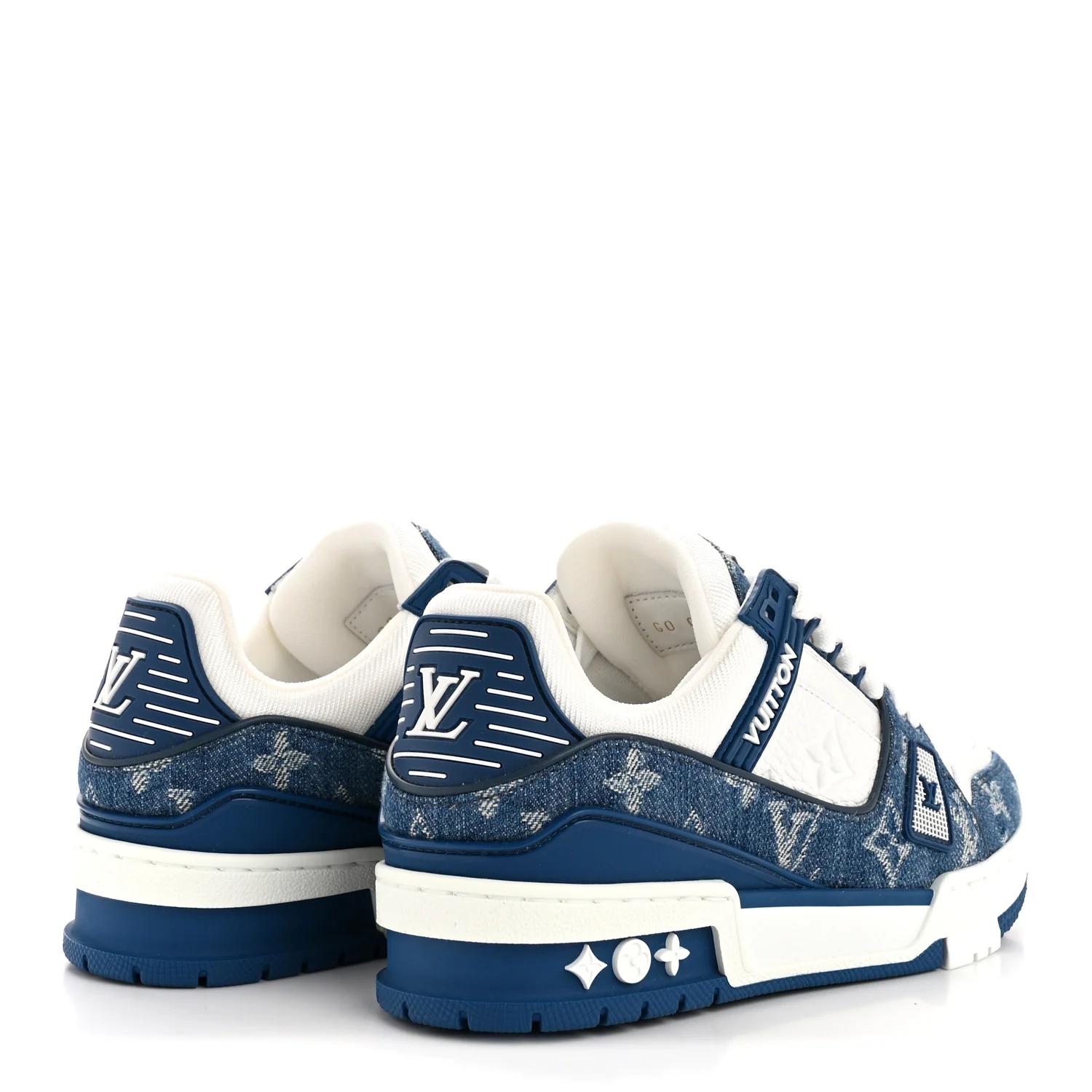 Calfskin Embossed Monogram Denim Womens LV Trainer Sneakers 35.5 Blue - Image 5