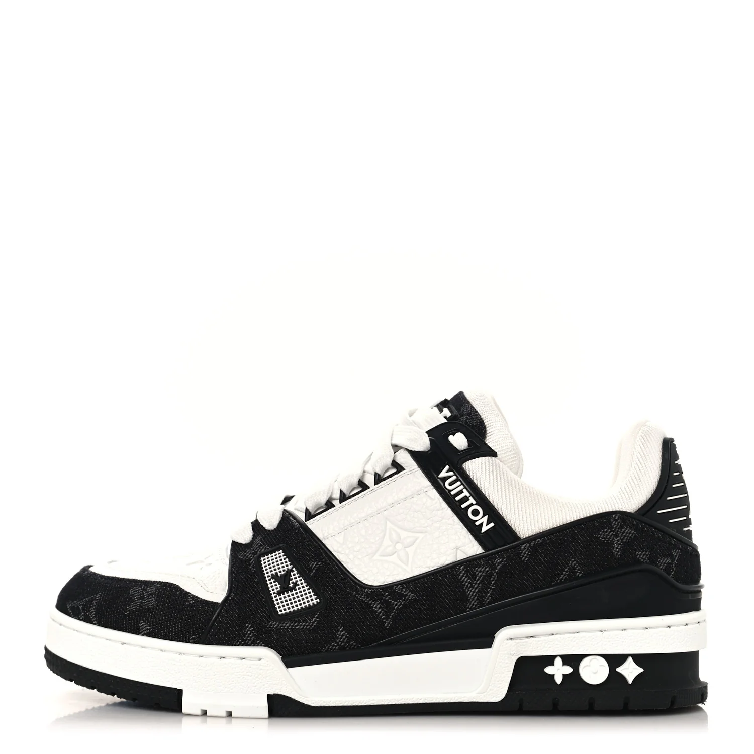 Calfskin Embossed Monogram Denim Womens LV Trainer Sneakers 38.5 Black