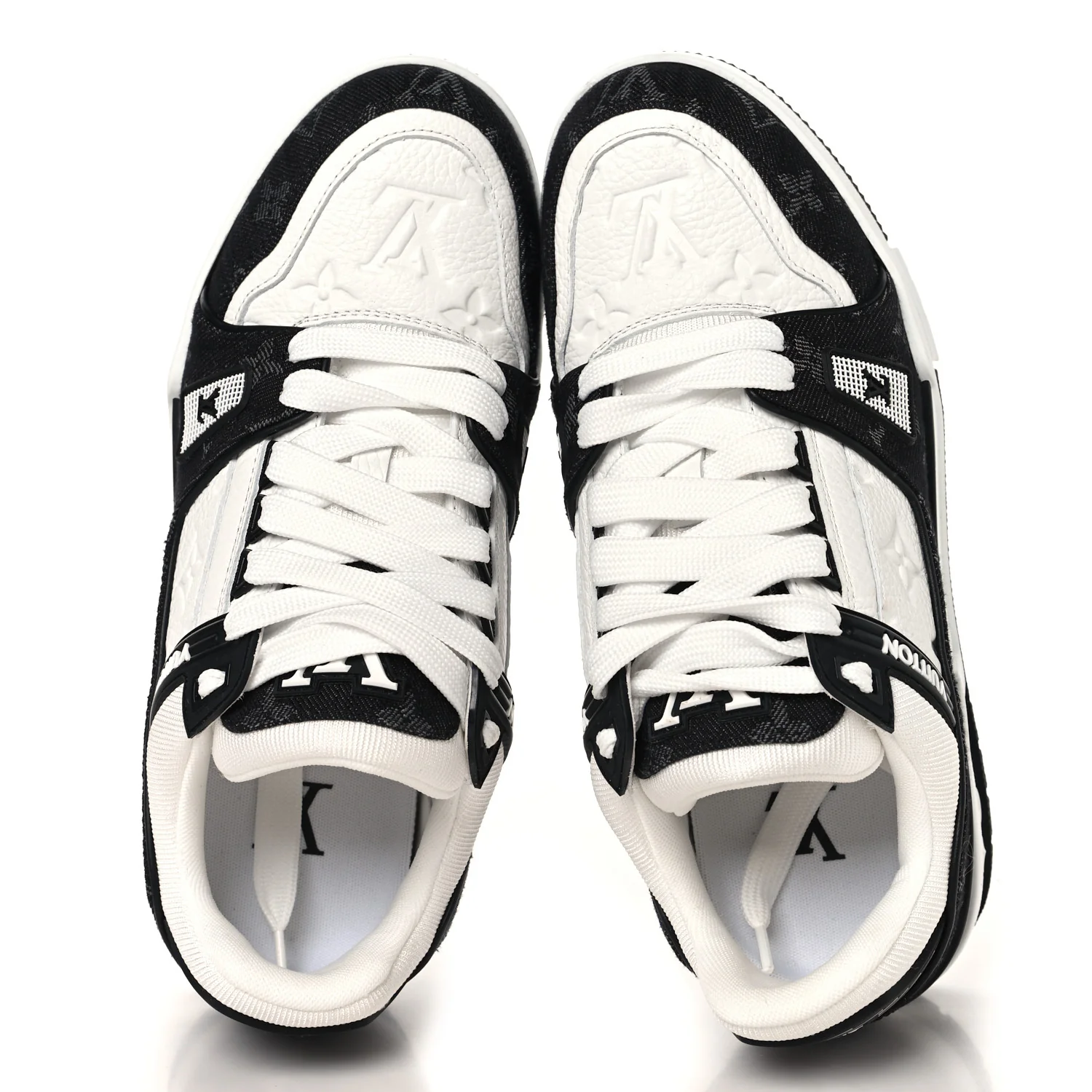 Calfskin Embossed Monogram Denim Womens LV Trainer Sneakers 38.5 Black - Image 2