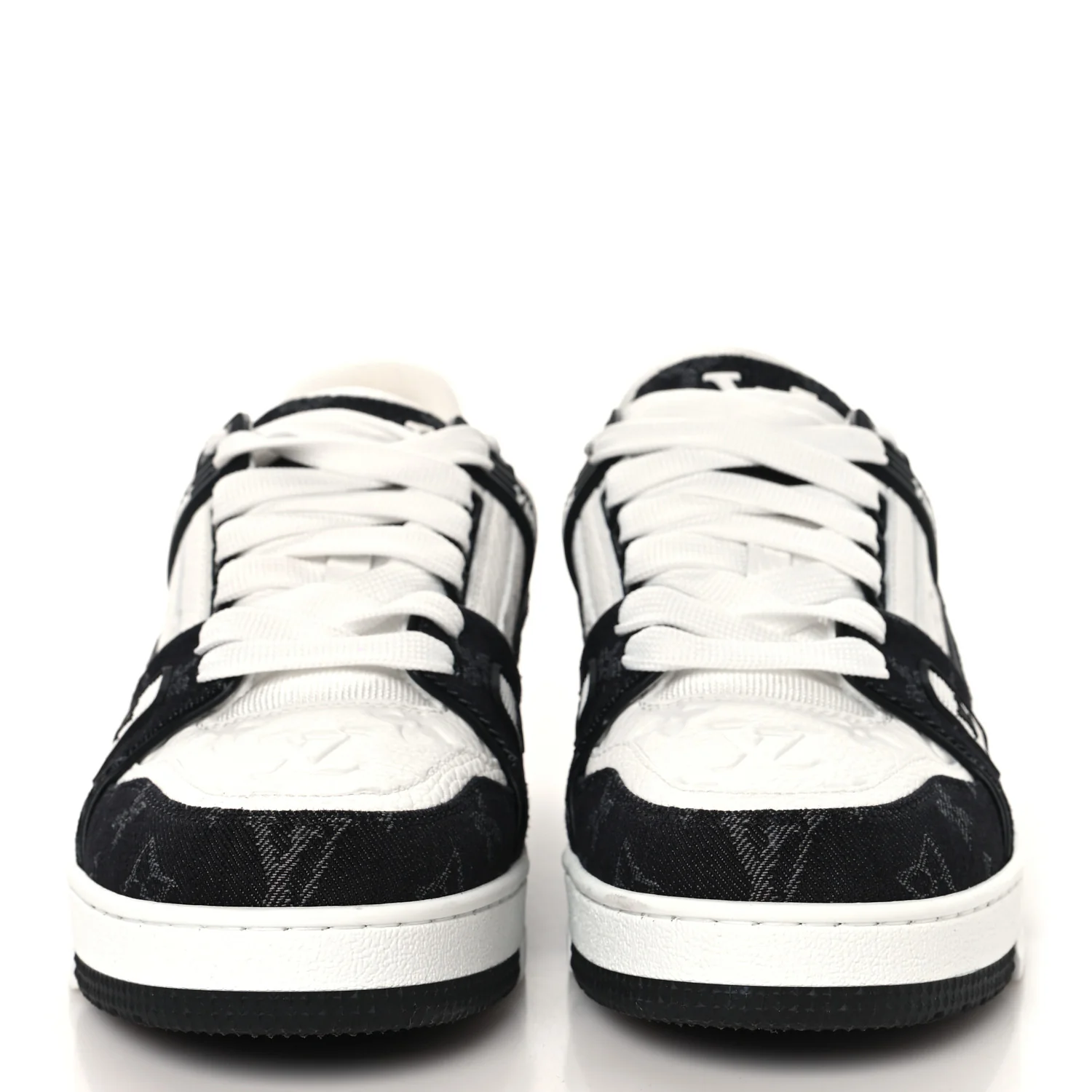 Calfskin Embossed Monogram Denim Womens LV Trainer Sneakers 38.5 Black - Image 3