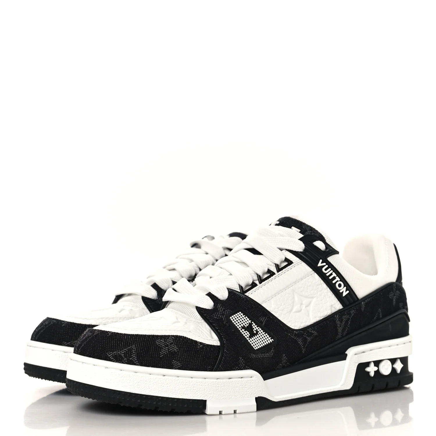 Calfskin Embossed Monogram Denim Womens LV Trainer Sneakers 38.5 Black - Image 4