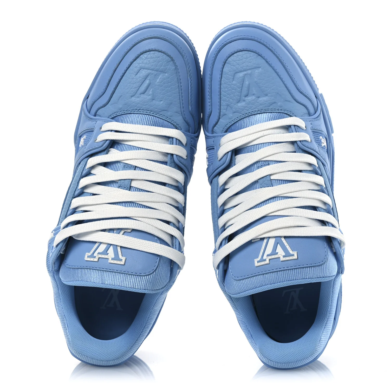 Calfskin Embossed Monogram Mens LV Trainer Sneakers 6 Blue - Image 2