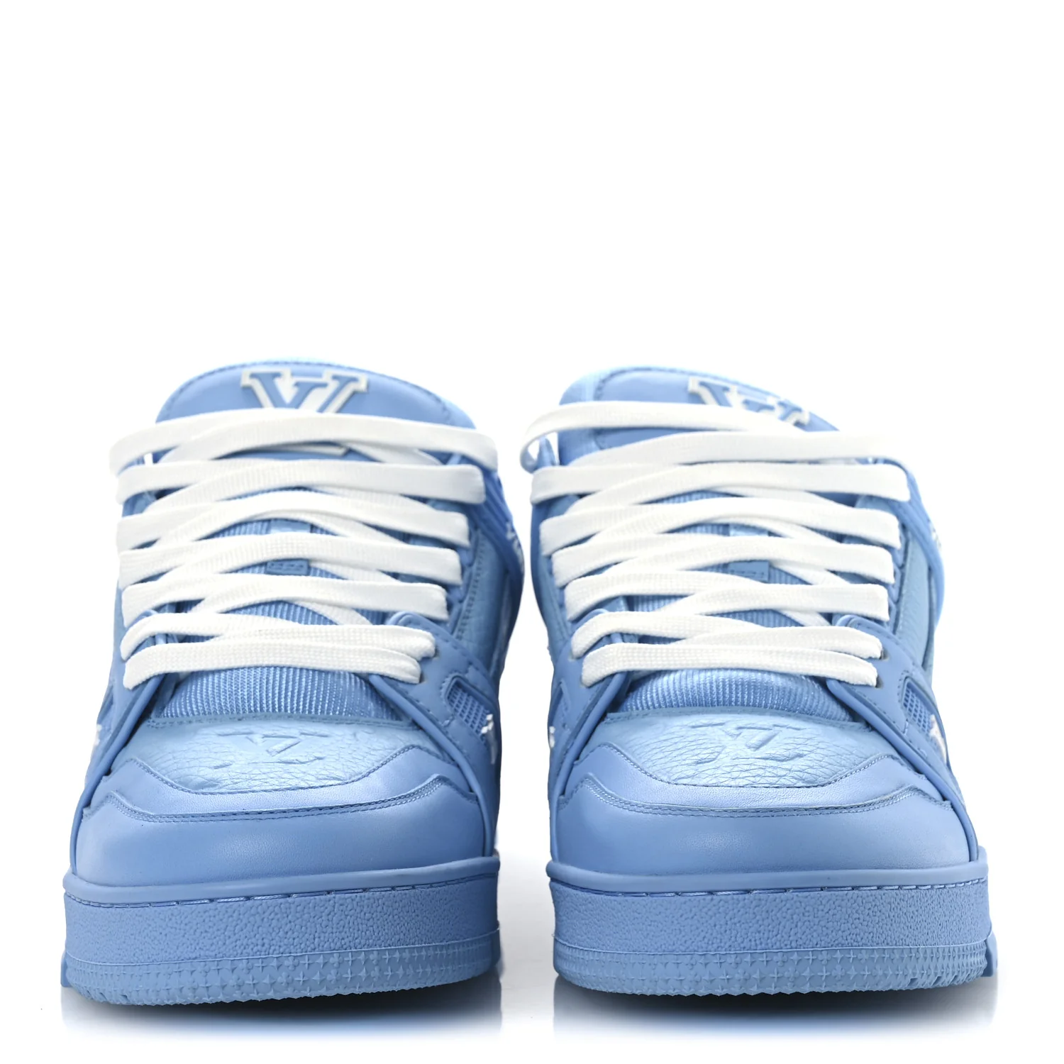 Calfskin Embossed Monogram Mens LV Trainer Sneakers 6 Blue - Image 3