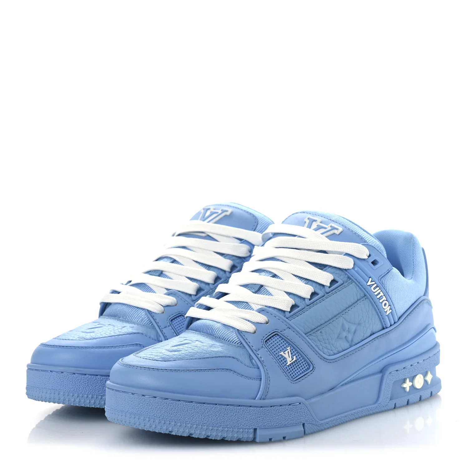 Calfskin Embossed Monogram Mens LV Trainer Sneakers 6 Blue - Image 4