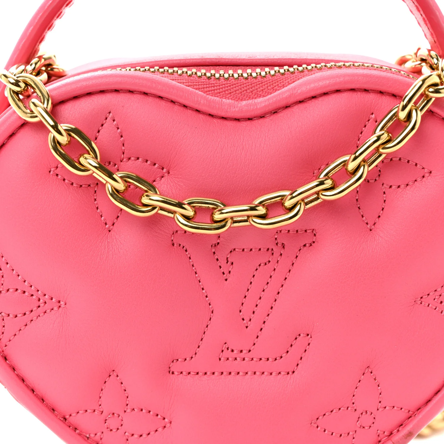 Calfskin Embroidered Monogram Pop My Heart Bag Pouch Dragon Fruit Pink - Image 7