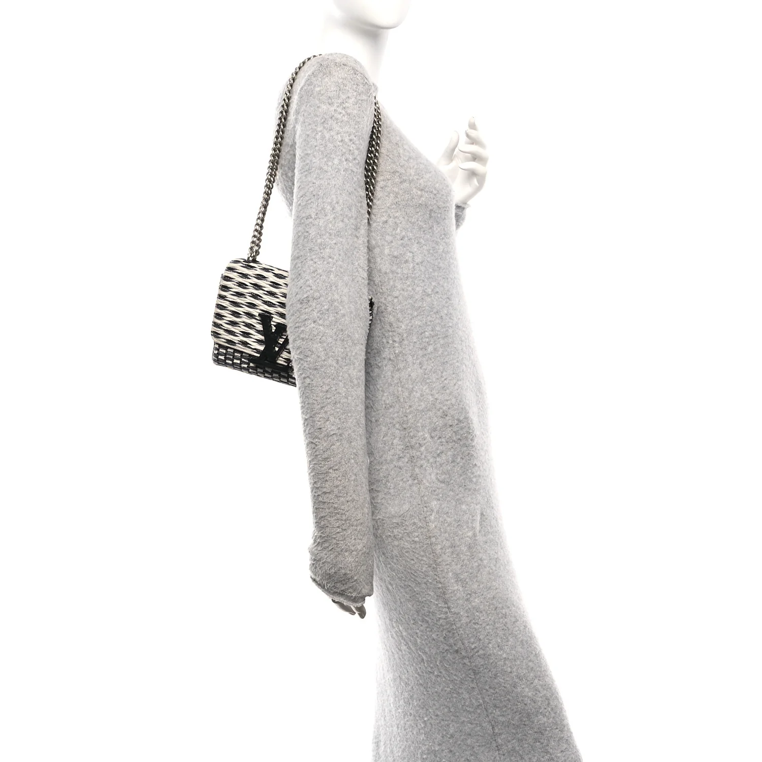 Calfskin Epi Smock Louise MM Chain Clutch Blue White Black - Image 2