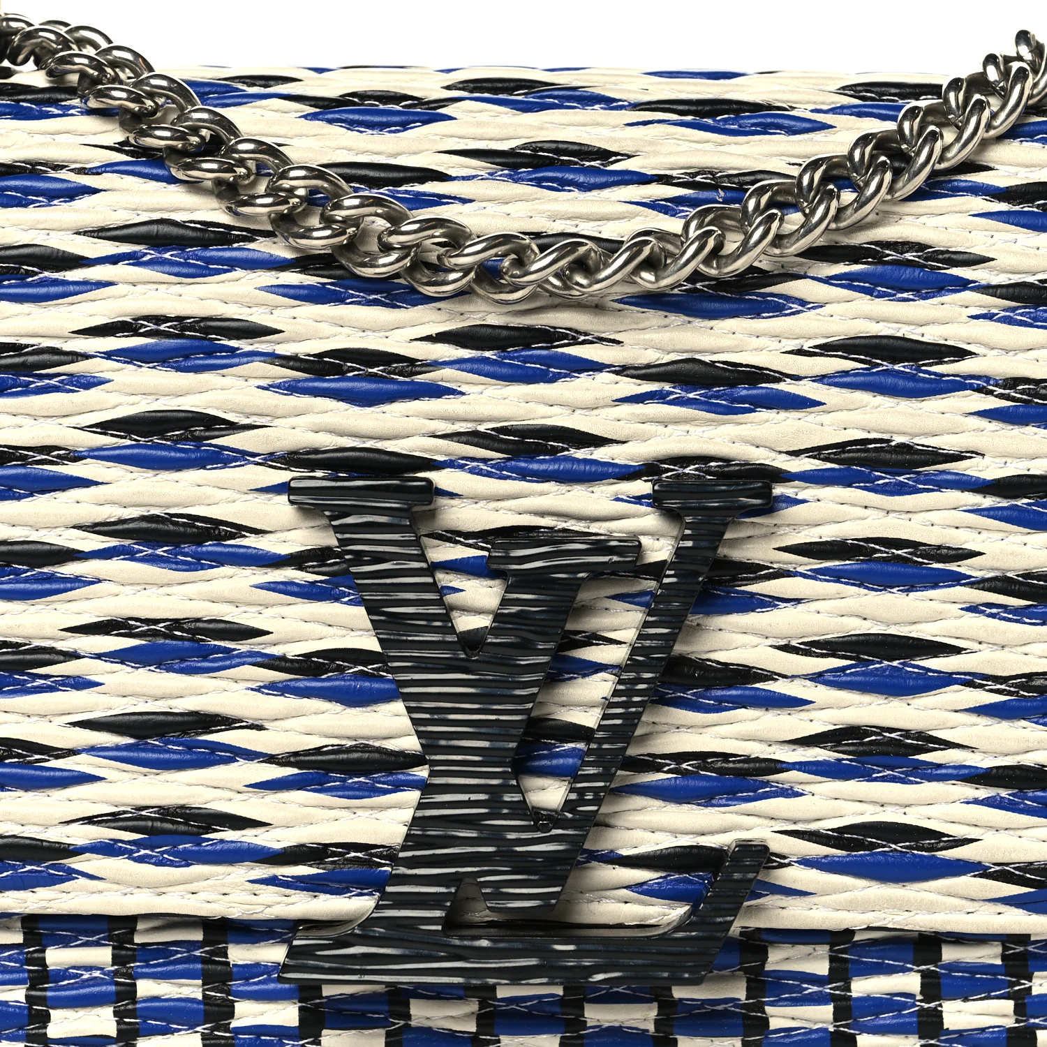 Calfskin Epi Smock Louise MM Chain Clutch Blue White Black - Image 7