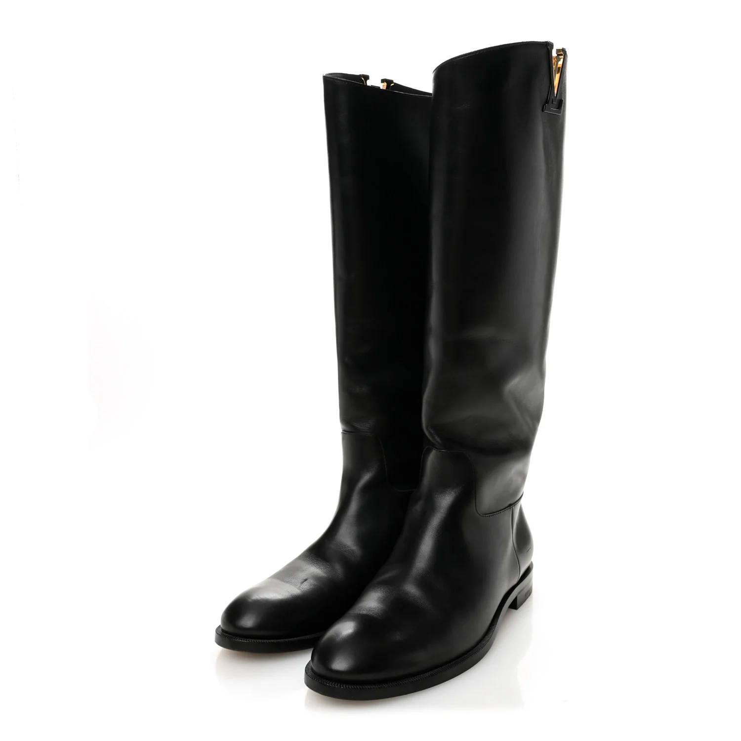 Calfskin Heritage Flat High Boots 38.5 Black - Image 3