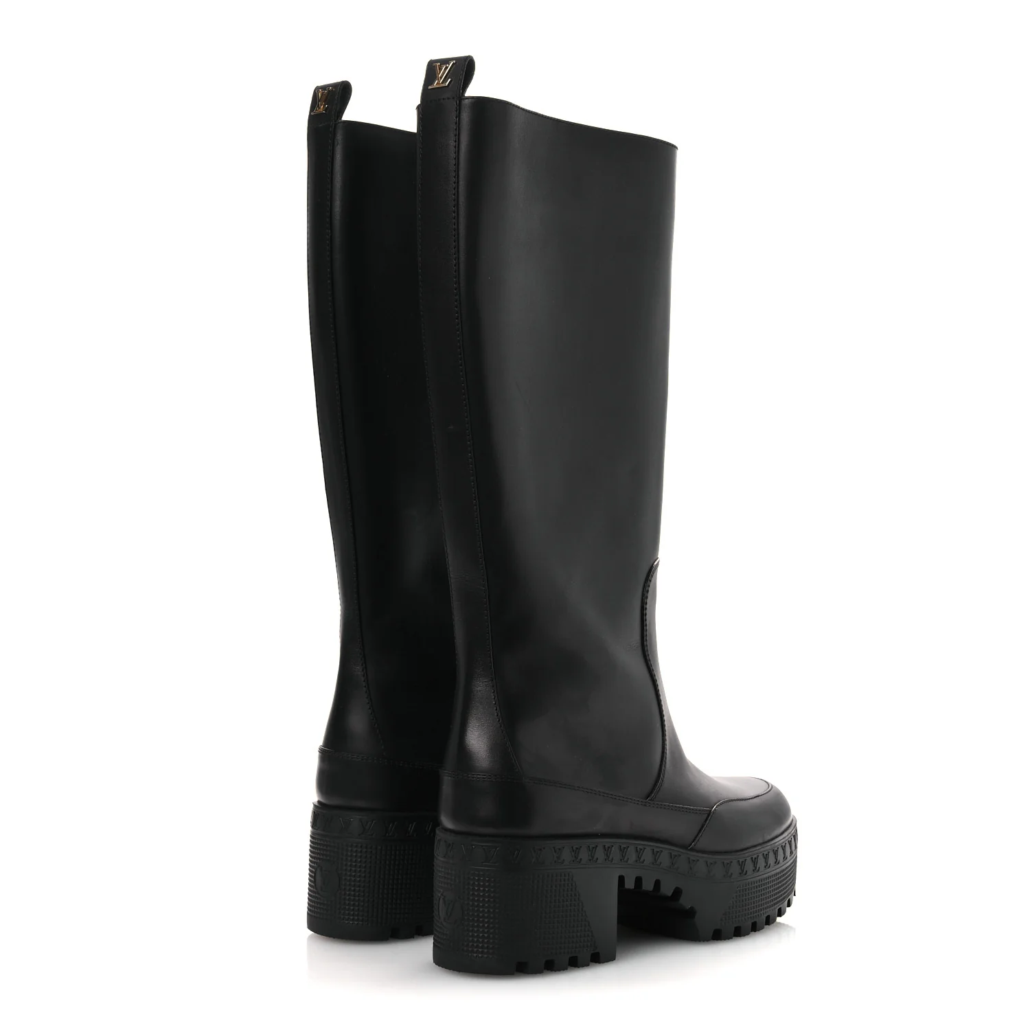 Calfskin Laureate Platform High Boots 36 Black - Image 5