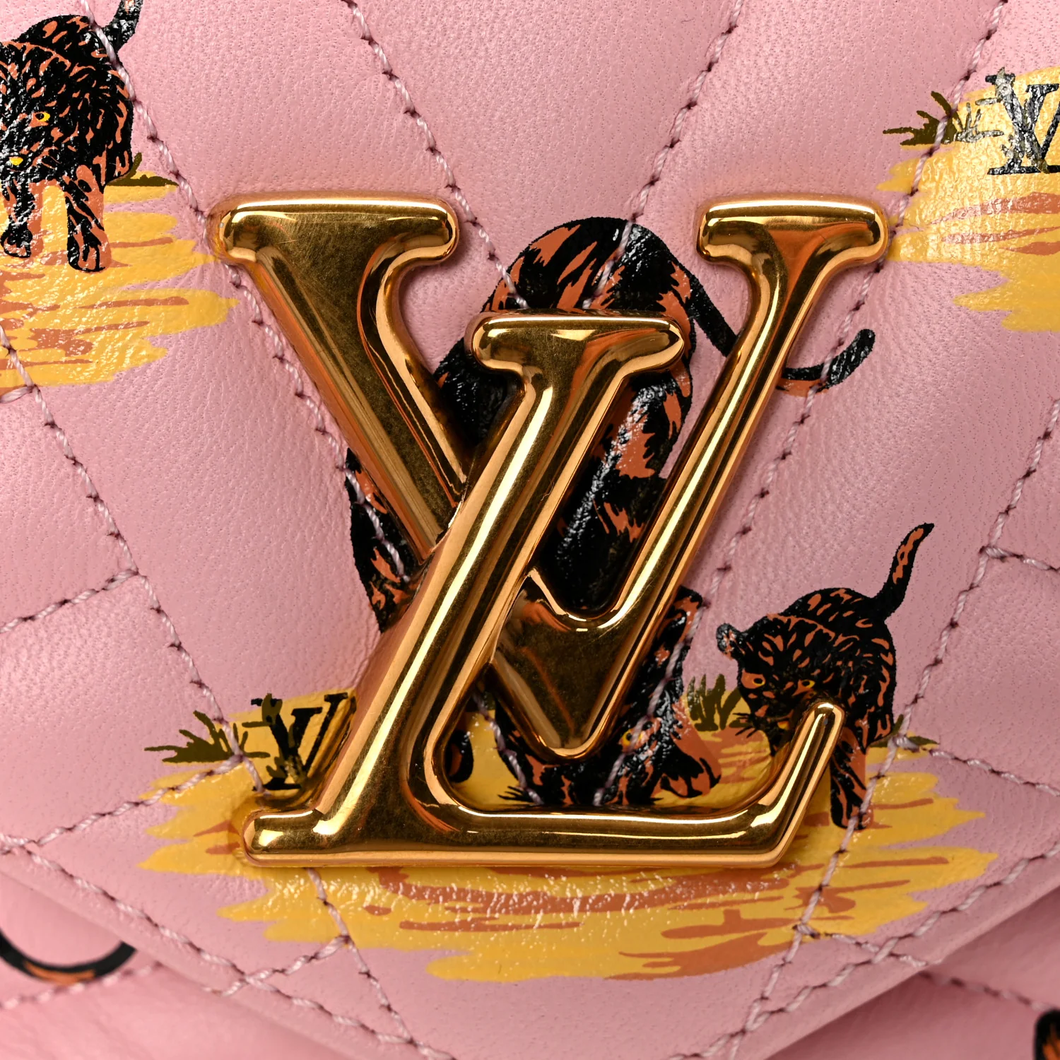 Calfskin Leopard Print New Wave Chain PM Light Pink - Image 11