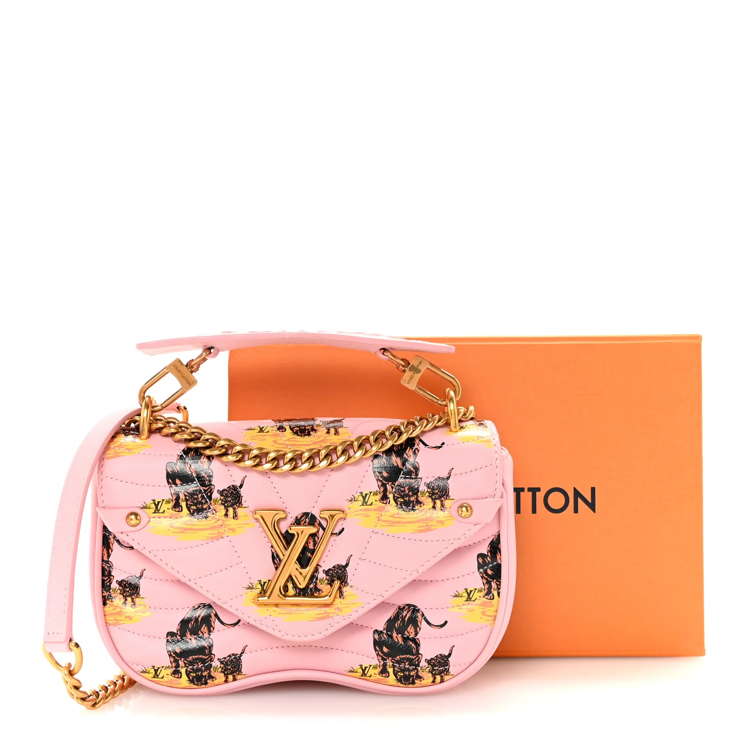 Calfskin Leopard Print New Wave Chain PM Light Pink - Image 13