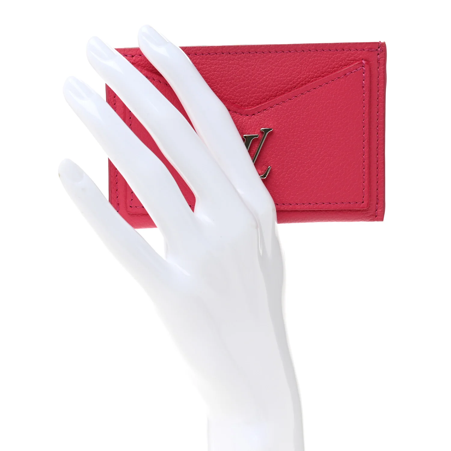 Calfskin Lockme Card Holder Hot Pink - Image 2