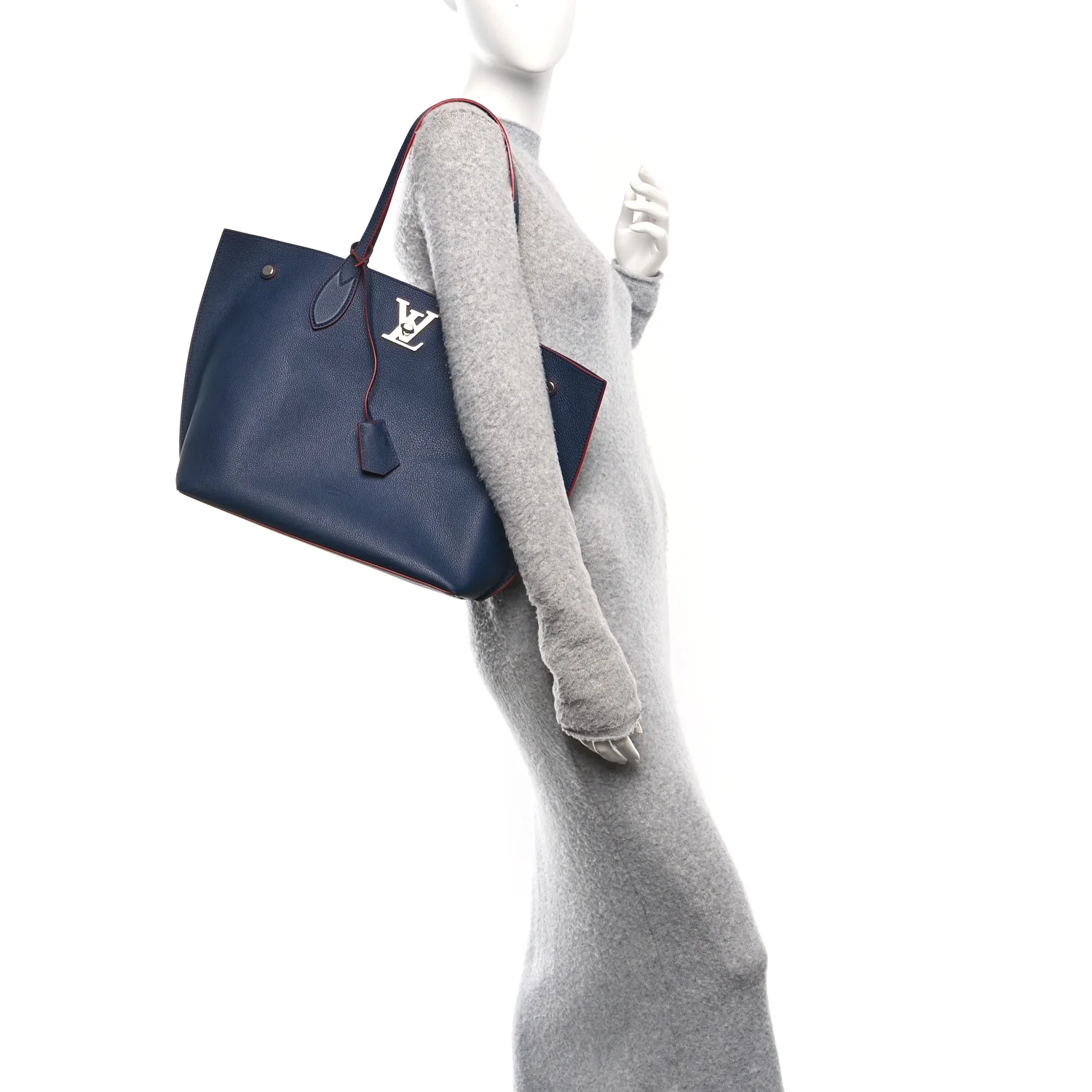 Calfskin Lockme Go Tote Marine Rouge - Image 2