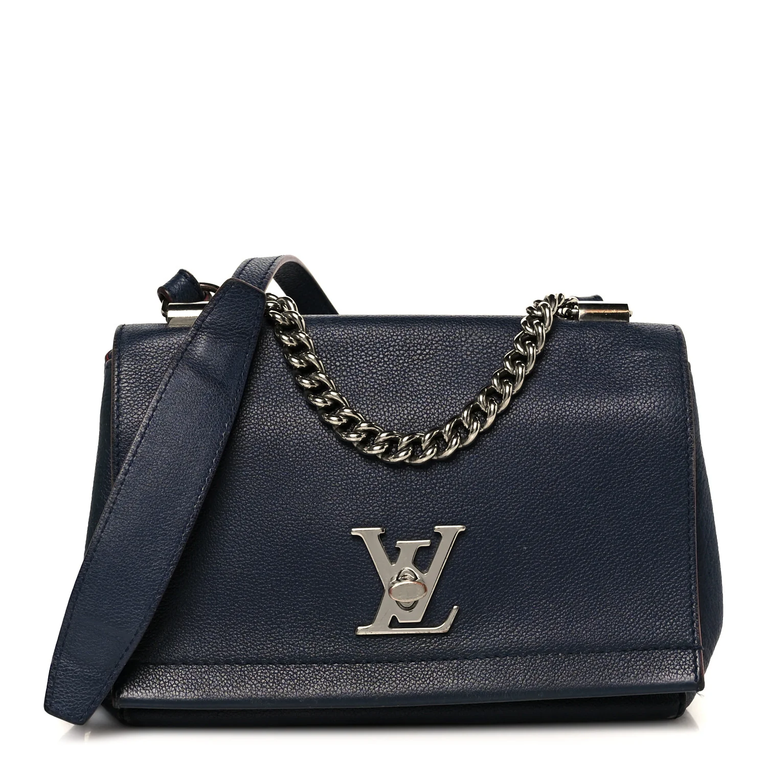 Calfskin Lockme II Chain Bag BB Marine Rouge