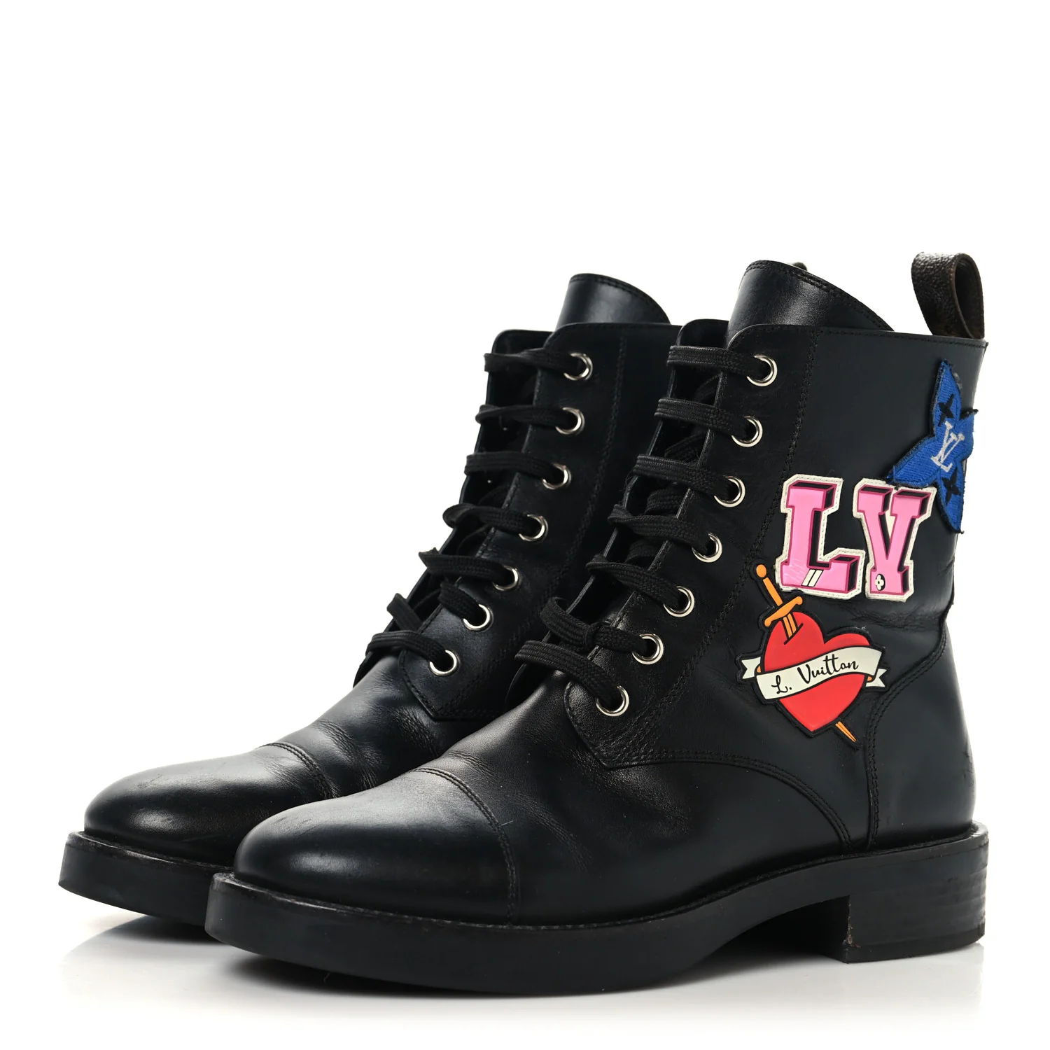 Calfskin LV Black Heart Flat Ranger Boots 37 Black - Image 4