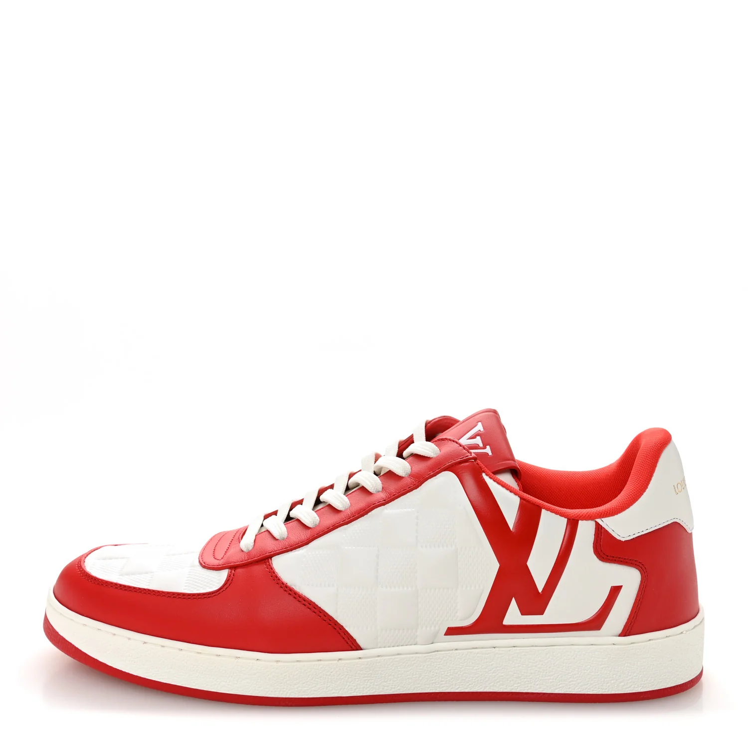 Calfskin Maxi Damier Mens Rivoli Sneakers 10 Red White