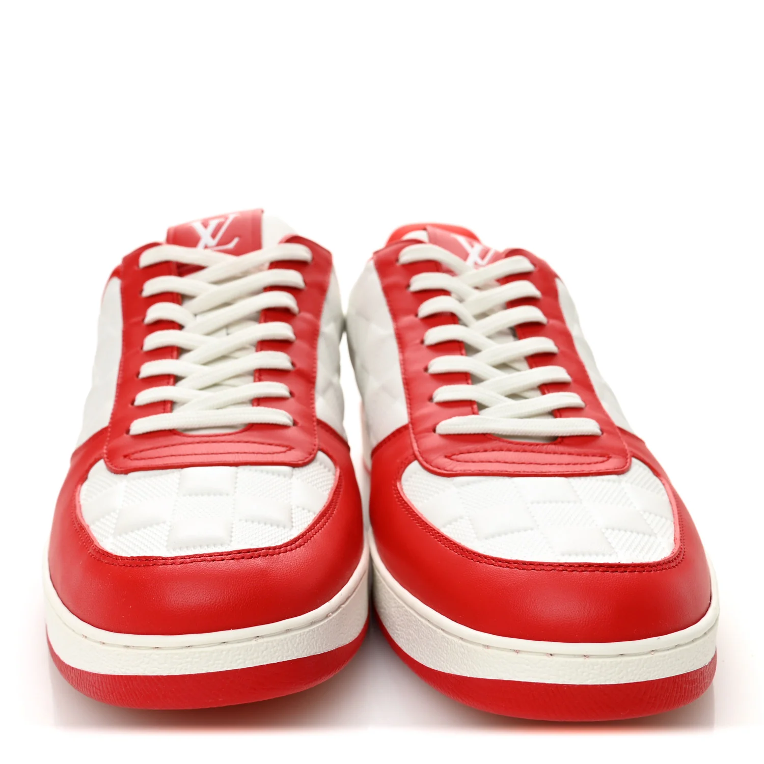 Calfskin Maxi Damier Mens Rivoli Sneakers 10 Red White - Image 3