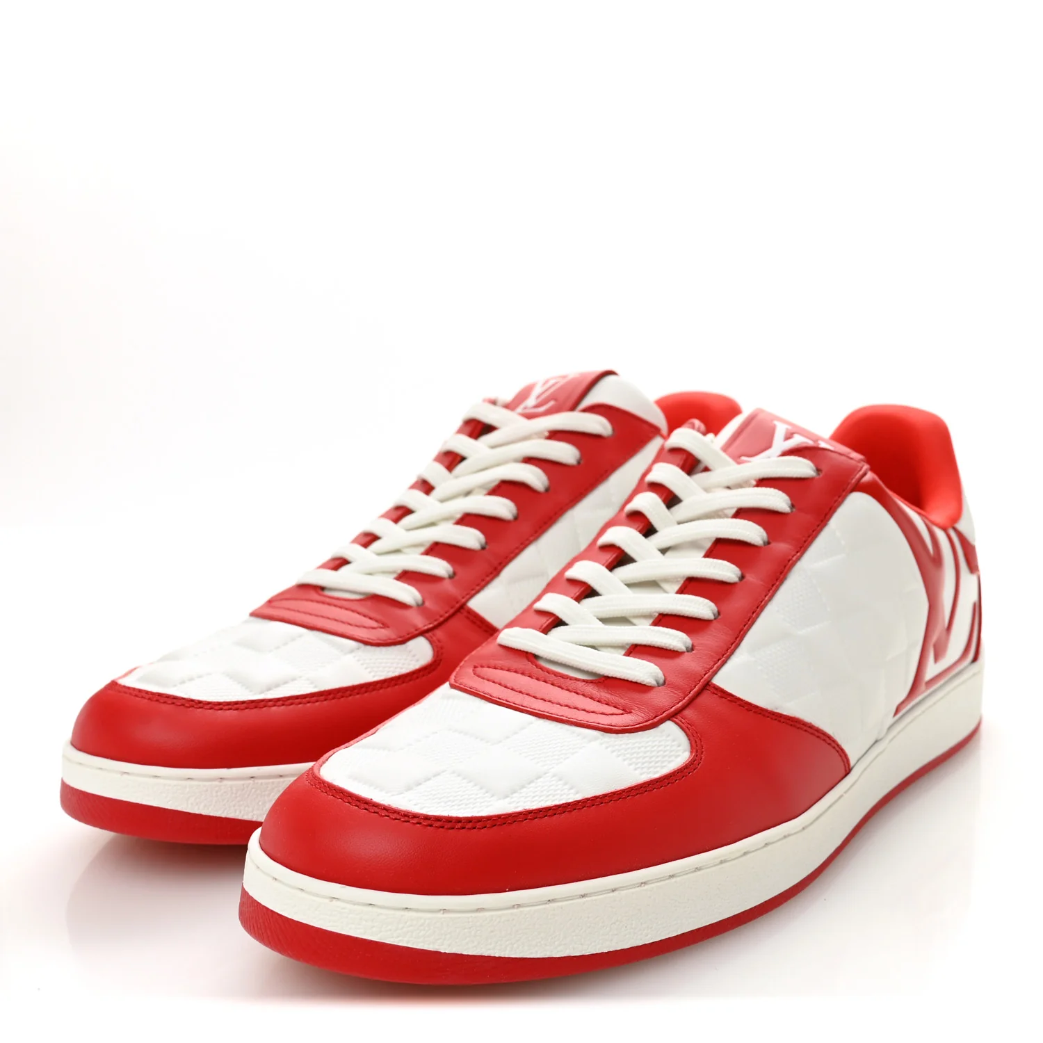 Calfskin Maxi Damier Mens Rivoli Sneakers 10 Red White - Image 4