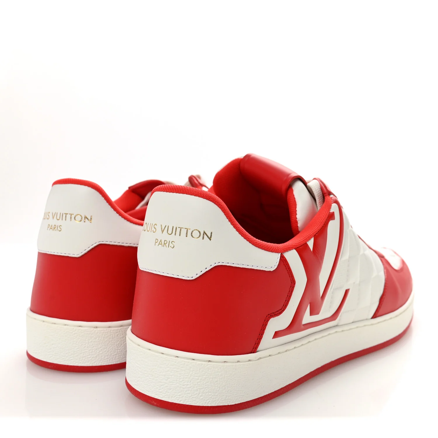 Calfskin Maxi Damier Mens Rivoli Sneakers 10 Red White - Image 5