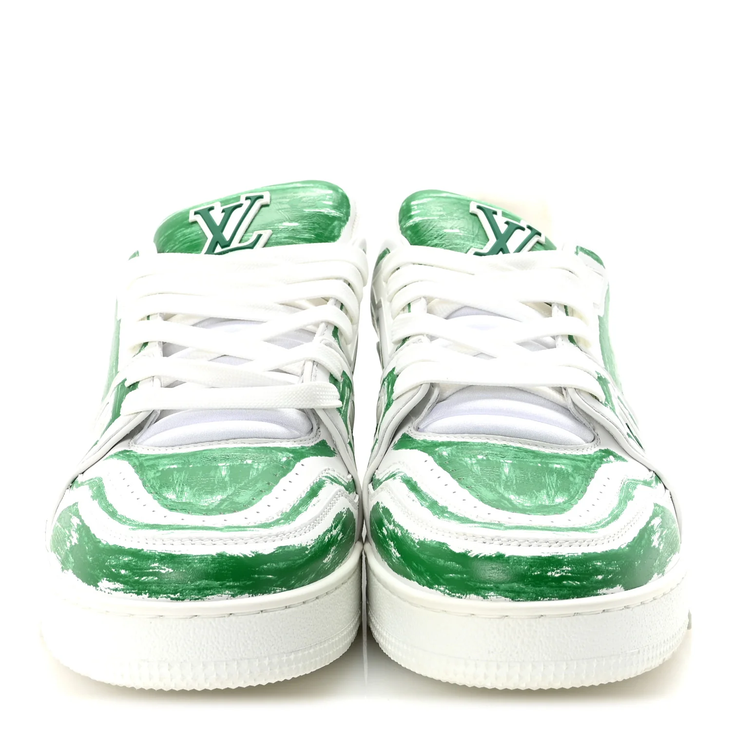 Calfskin Mens LV Trainer Sneakers 10 White Green - Image 3