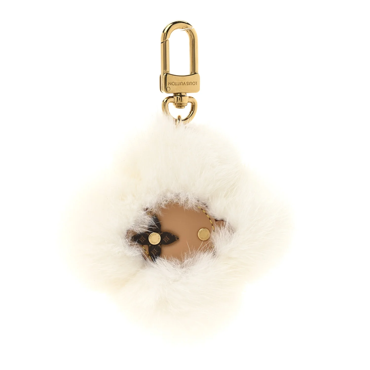 Calfskin Mink Fur Vivienne Bag Charm Key Holder White