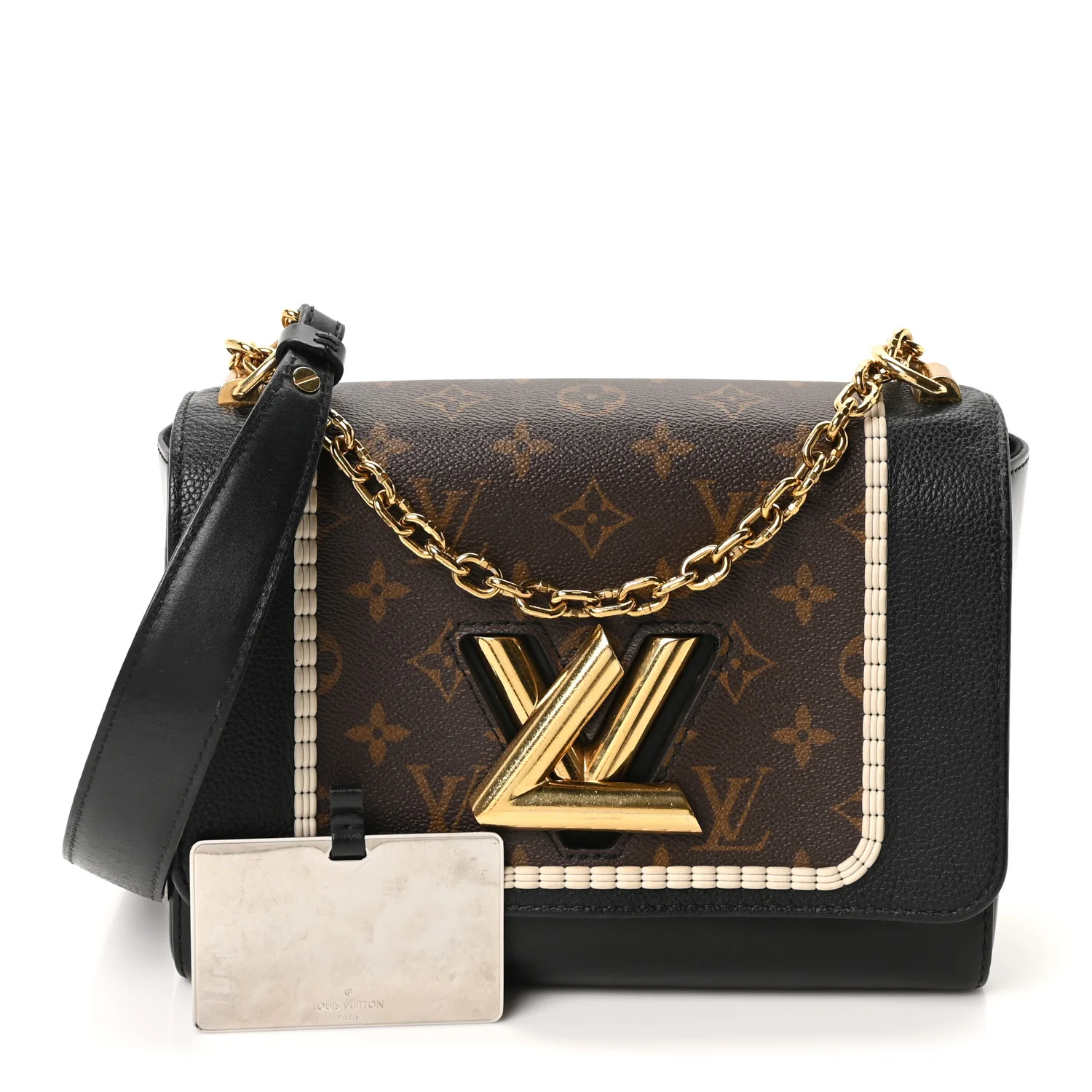 Calfskin Monogram Braided Twist Shoulder Bag MM Black - Image 3