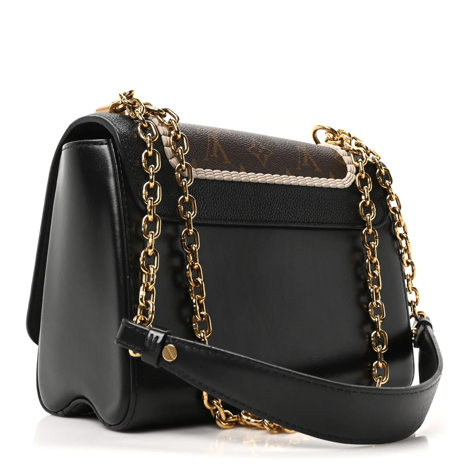 Calfskin Monogram Braided Twist Shoulder Bag MM Black - Image 4