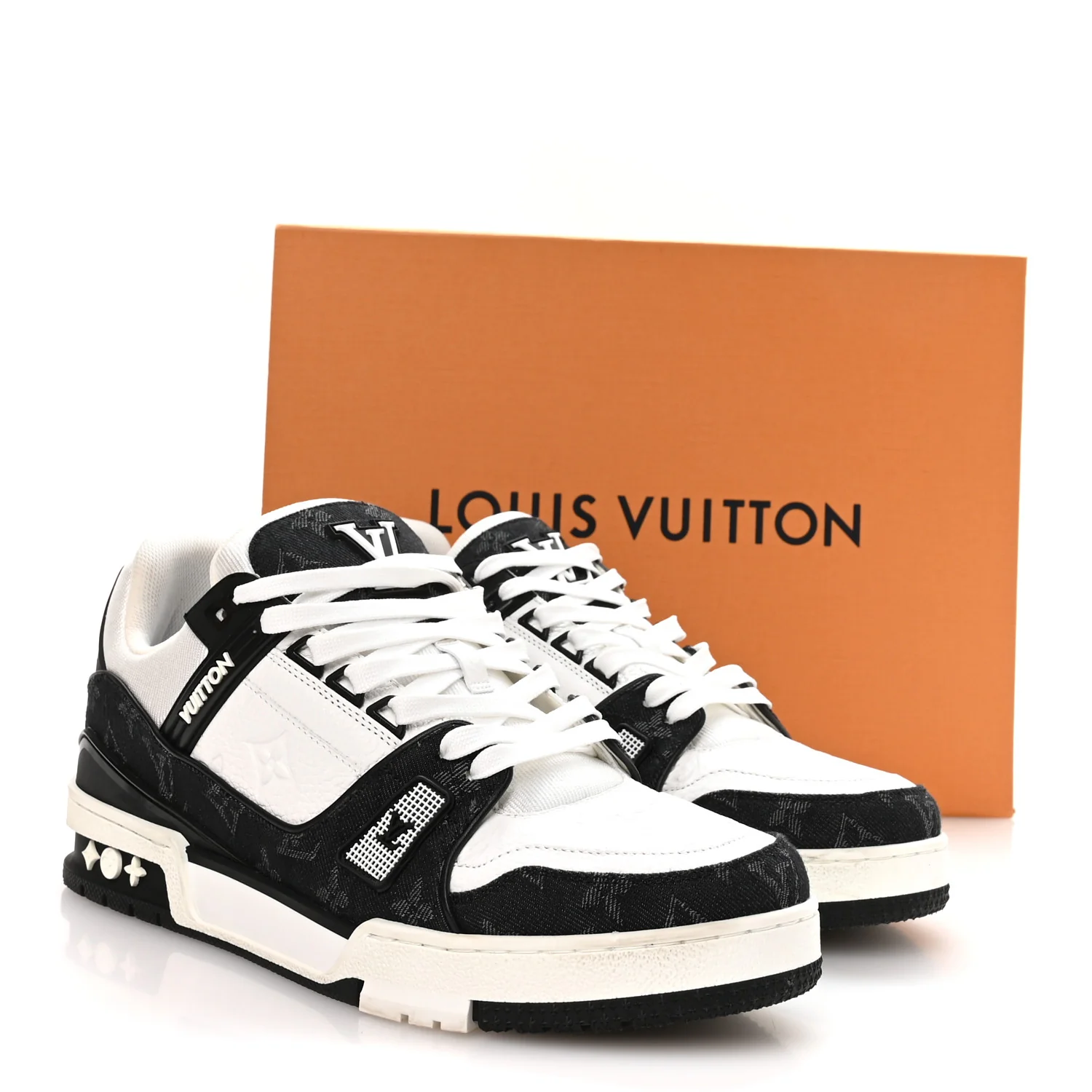 Calfskin Monogram Denim Mens LV Trainer Sneakers 8.5 Black - Image 9