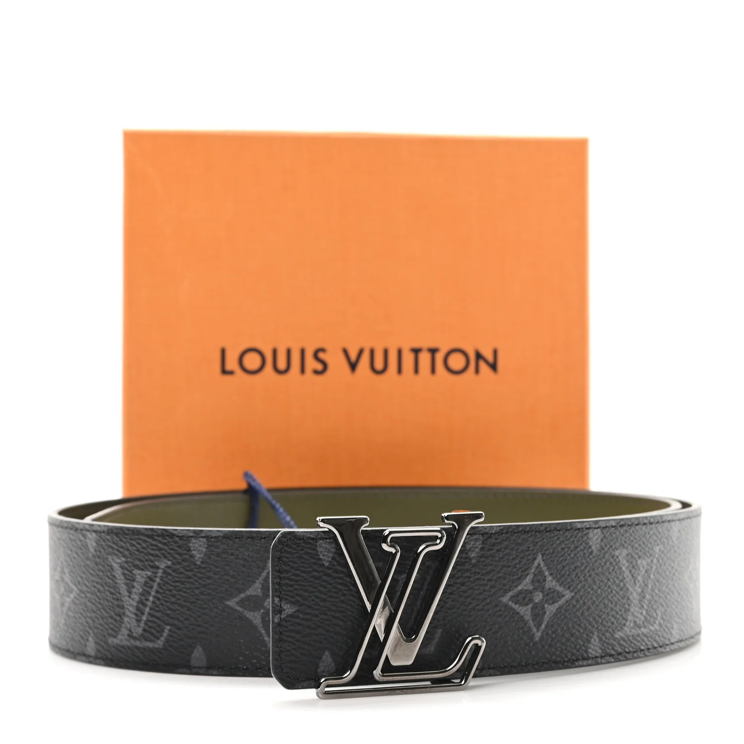 Calfskin Monogram Eclipse 40mm LV Initiales Reversible Belt 95 38 Black Green - Image 5
