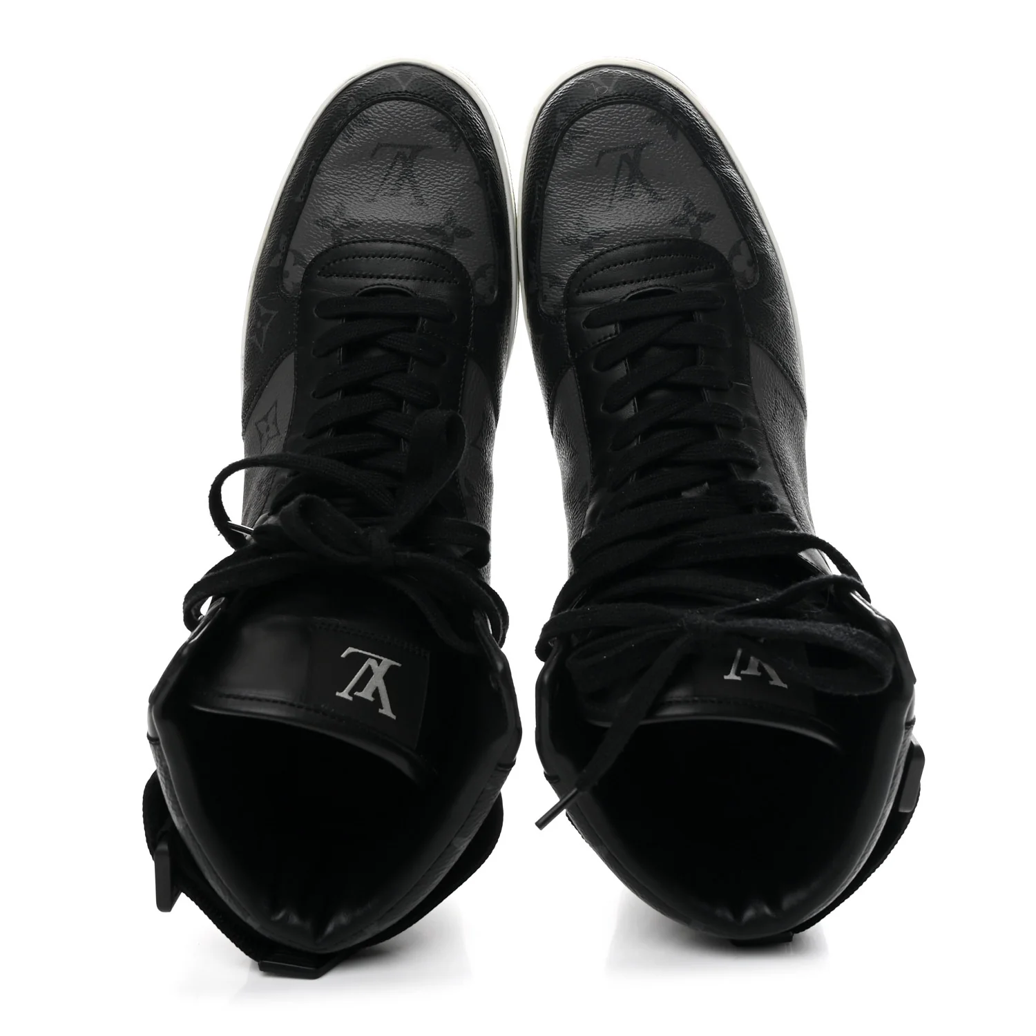 Calfskin Monogram Eclipse Mens Rivoli High Top Sneakers 10 Black Grey - Image 2