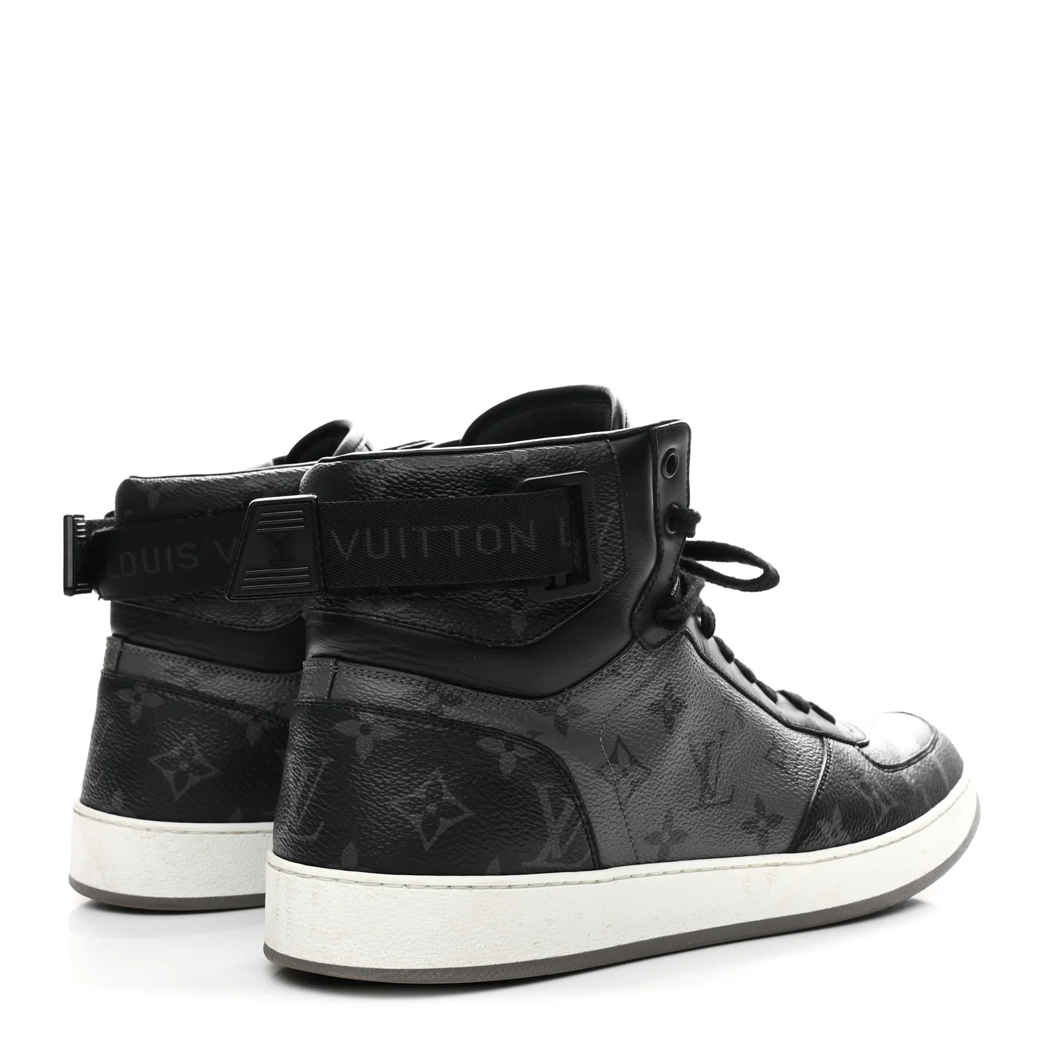 Calfskin Monogram Eclipse Mens Rivoli High Top Sneakers 10 Black Grey - Image 5
