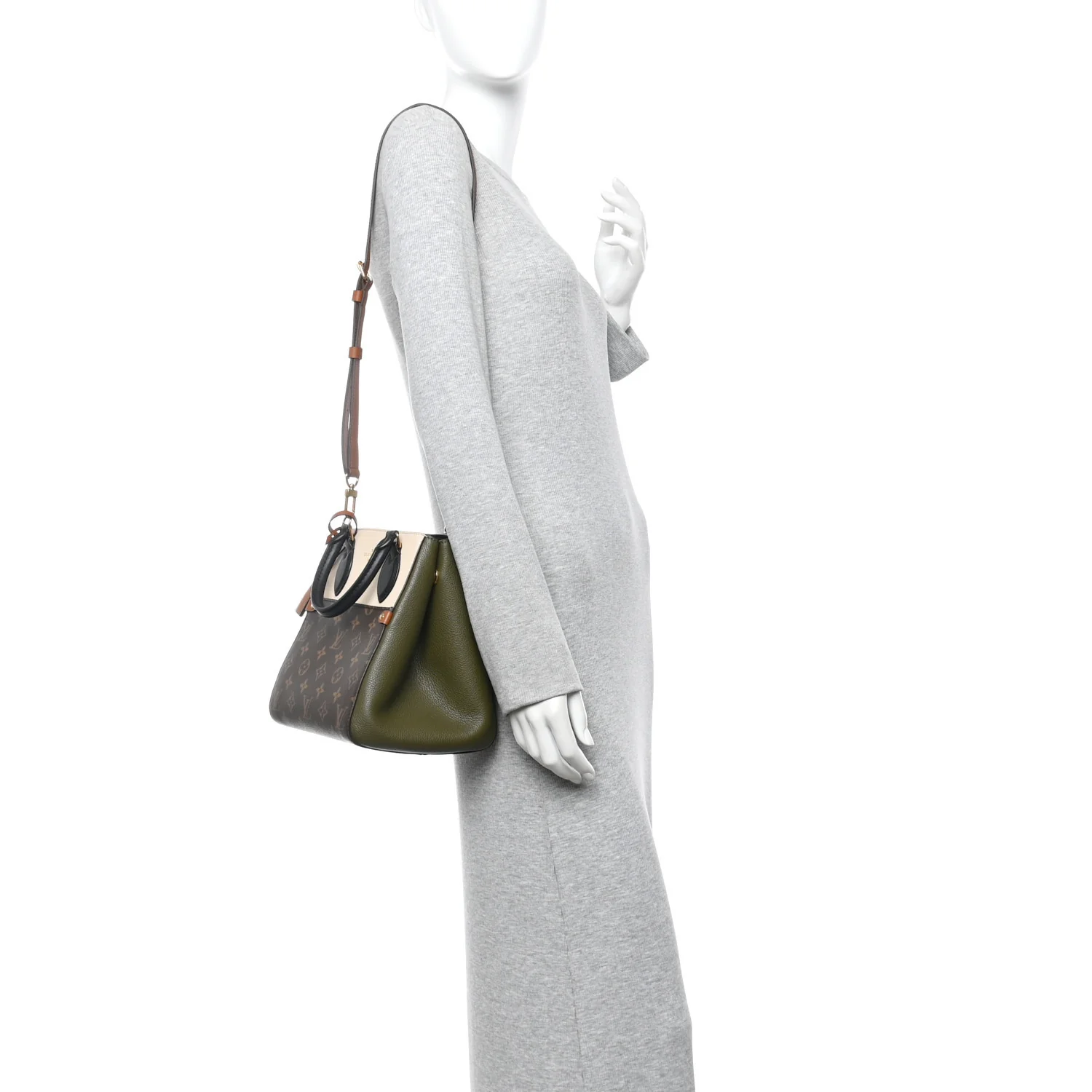 Calfskin Monogram Fold Tote PM Cream Khaki Black - Image 2