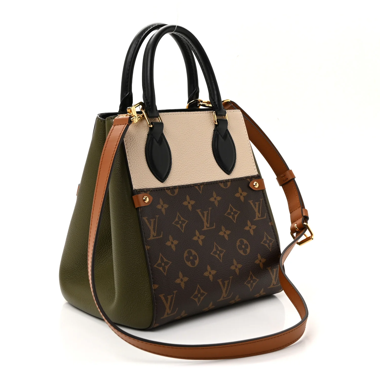 Calfskin Monogram Fold Tote PM Cream Khaki Black - Image 3