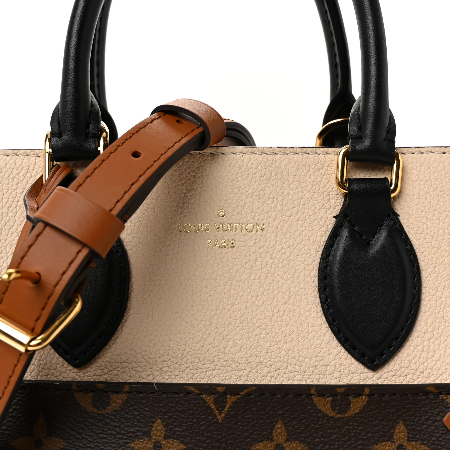 Calfskin Monogram Fold Tote PM Cream Khaki Black - Image 7