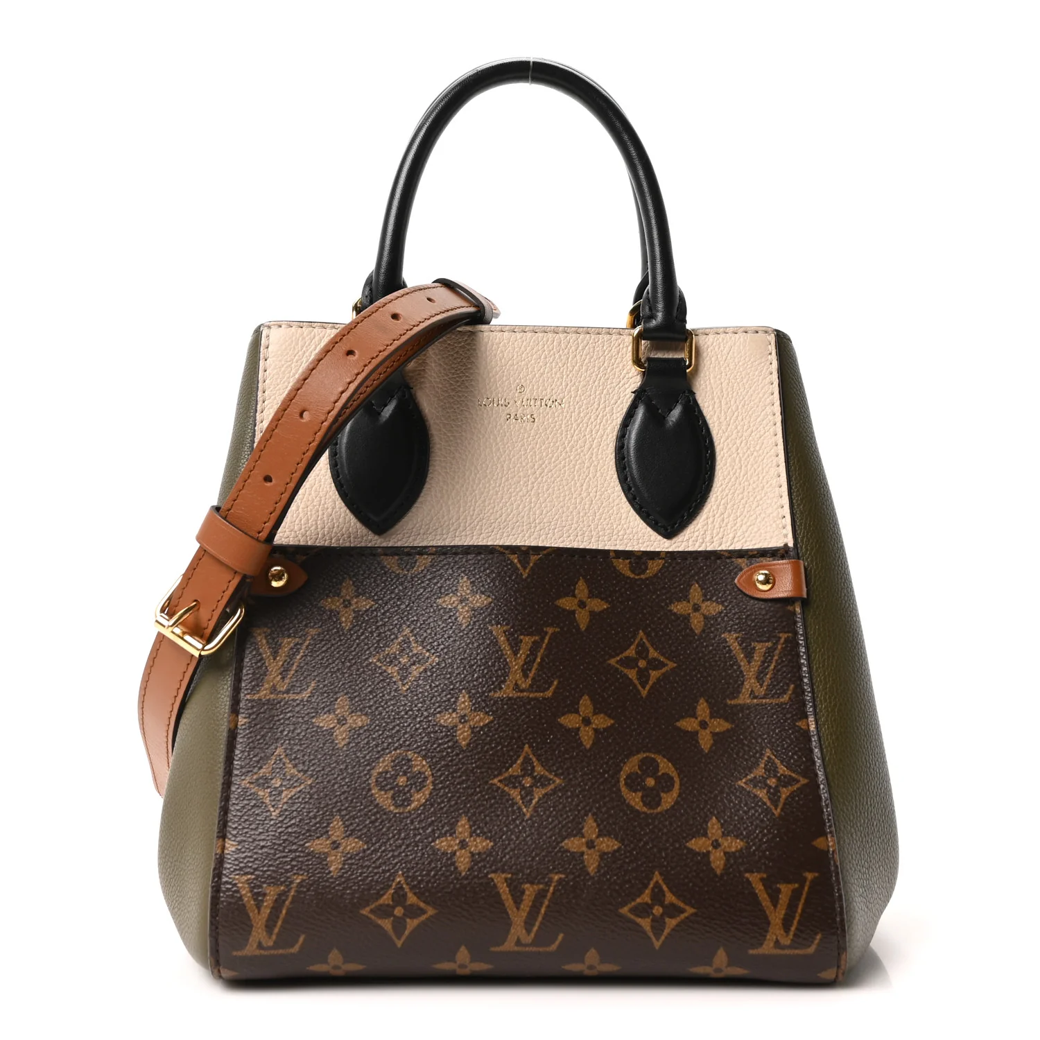 Calfskin Monogram Fold Tote PM Cream Khaki Black