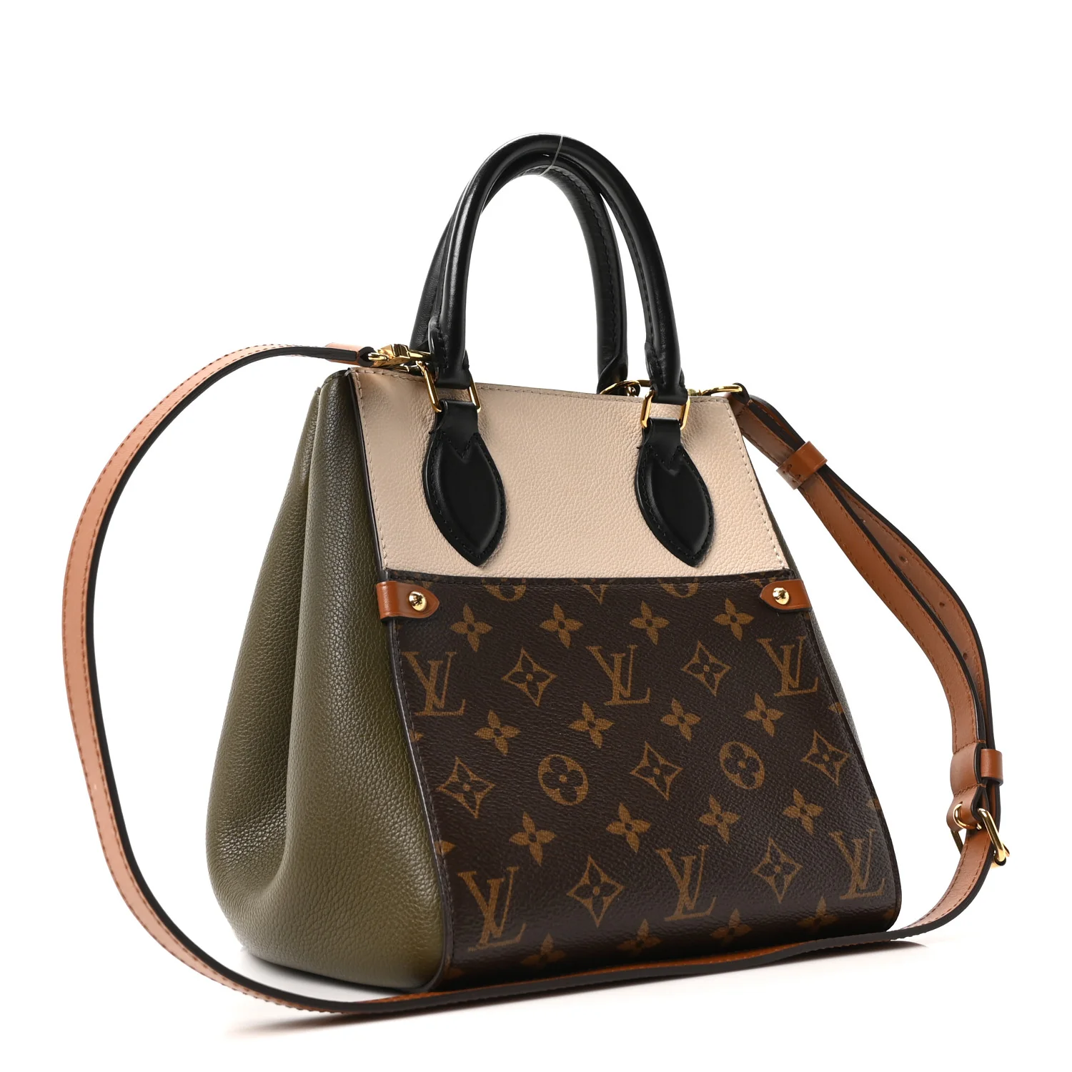 Calfskin Monogram Fold Tote PM Cream Khaki Black - Image 3