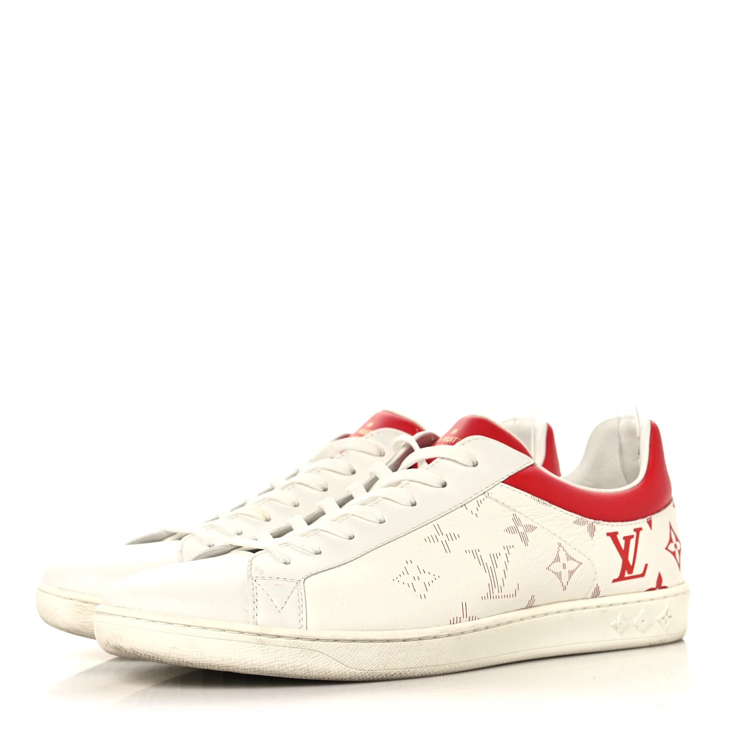 Calfskin Monogram Luxembourg Sneakers 10 Red White - Image 4