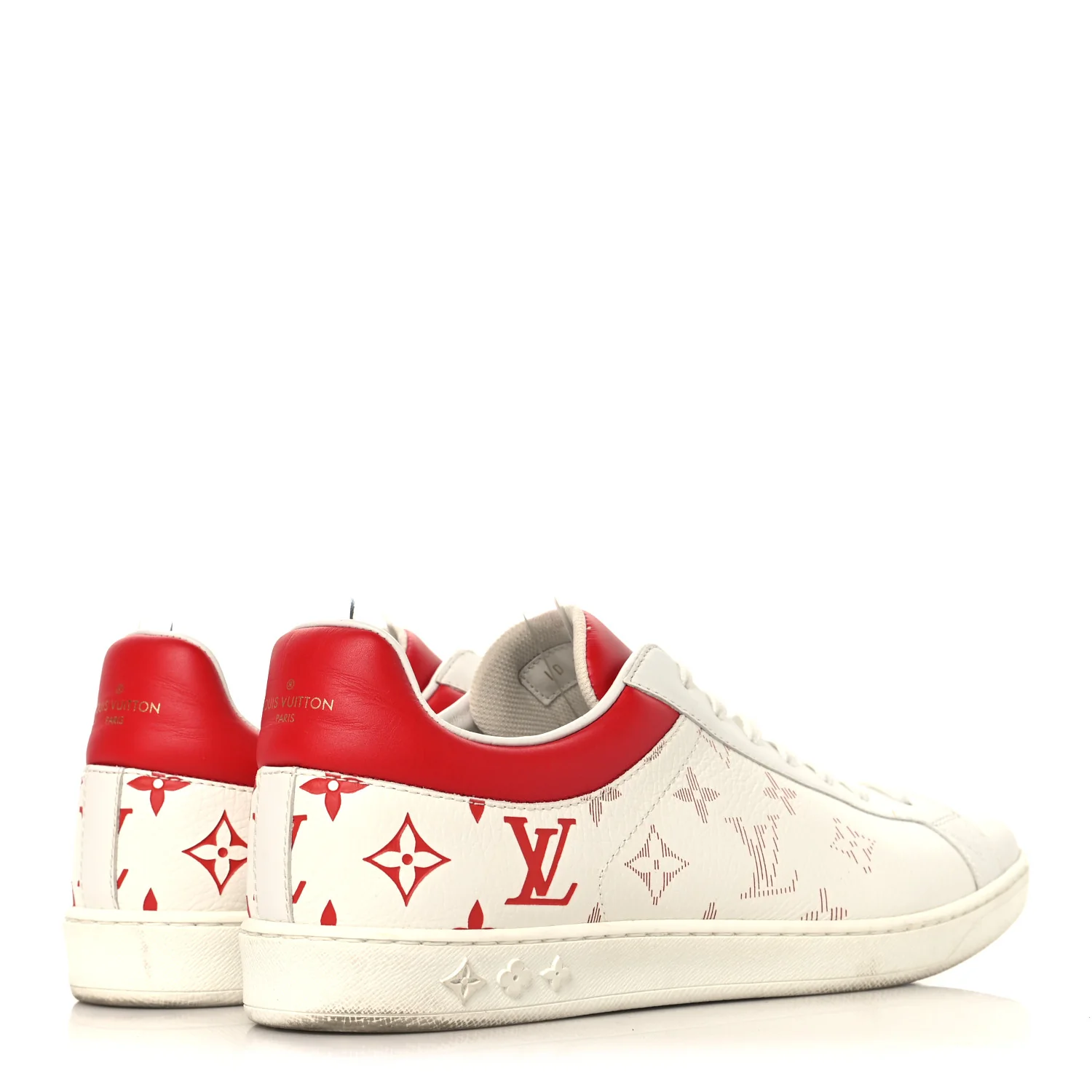 Calfskin Monogram Luxembourg Sneakers 10 Red White - Image 5