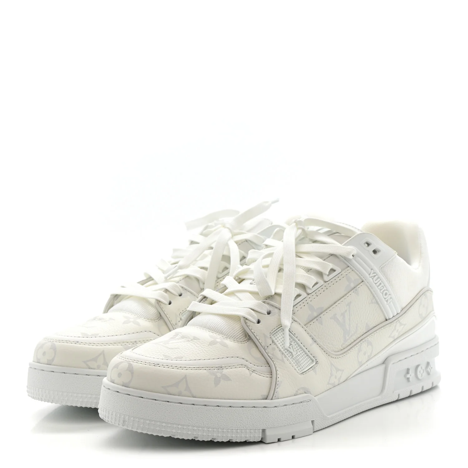 Calfskin Monogram Mens LV Trainer Sneakers 10 White - Image 4