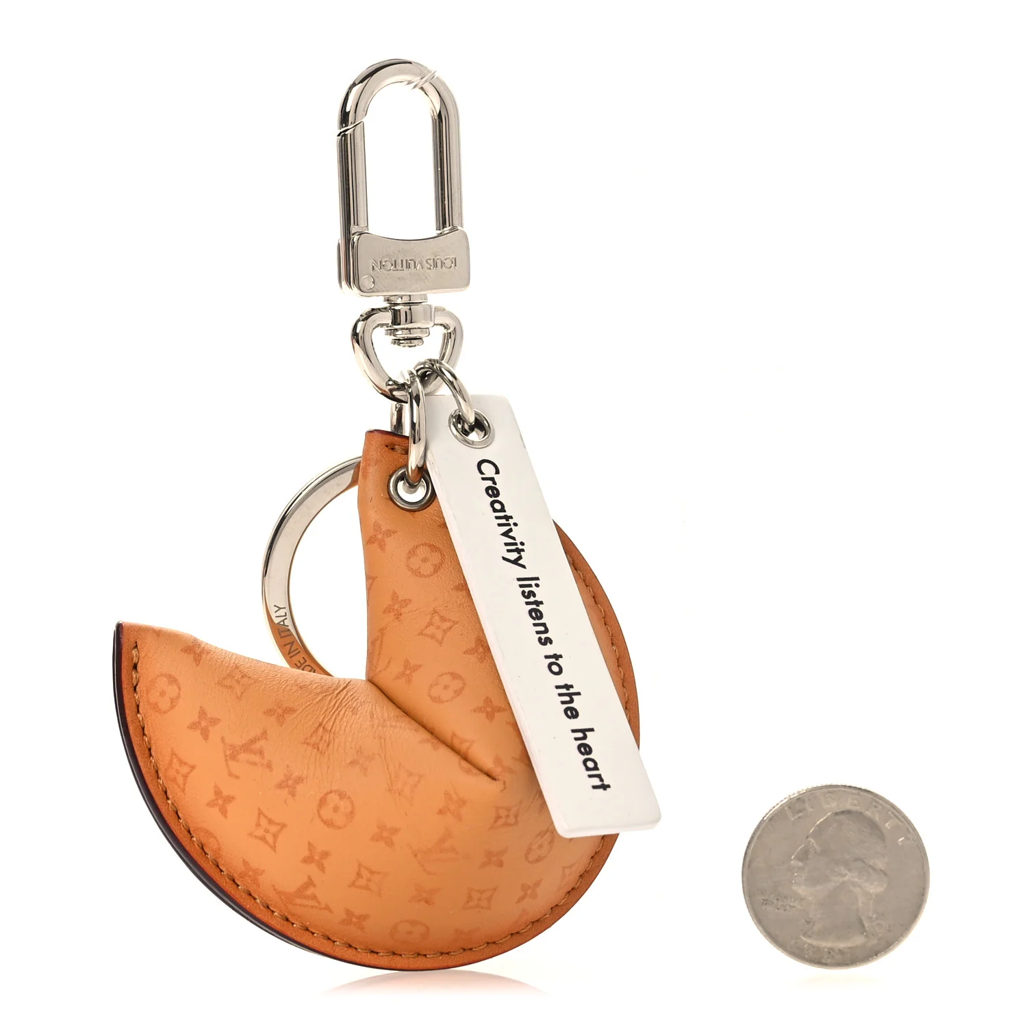 Calfskin Monogram Printed LV Fortune Cookie Bag Charm Key Holder Brown - Image 2