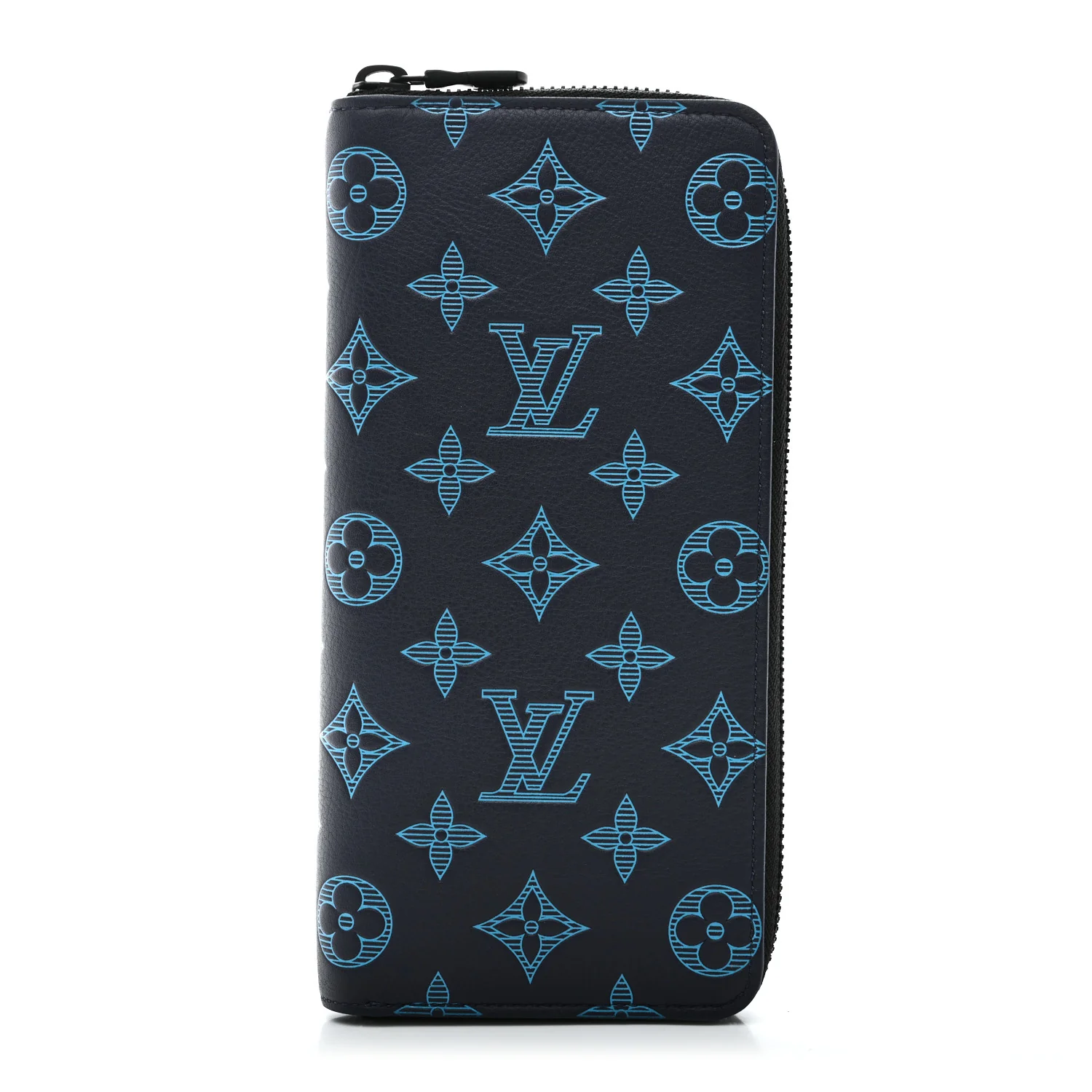 Calfskin Monogram Shadow Vertical Zippy Wallet Blue