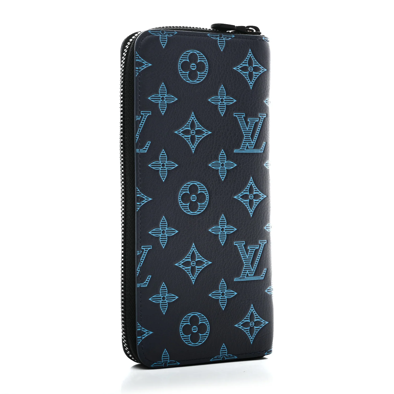 Calfskin Monogram Shadow Vertical Zippy Wallet Blue - Image 3